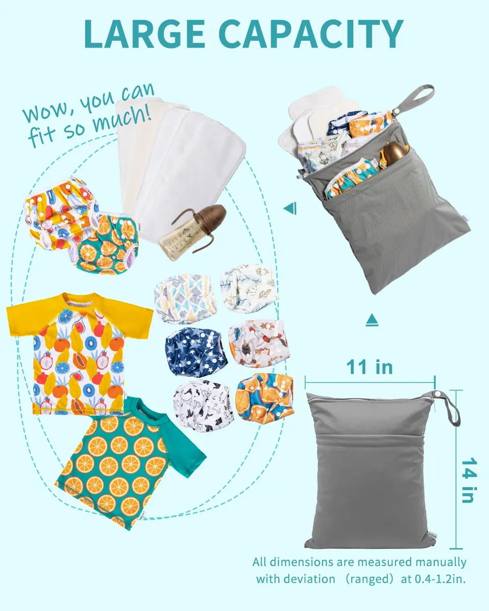 babygoal Wet Dry Bags 3 Pack Waterproof Reusable Travel Bags for Swimsuits, Baby Cloth Diapers, Beach, Pool, Gym Bag & Wet Clothes with 2 Pockets L-BWG | Waterproof & Lightweight - view 3