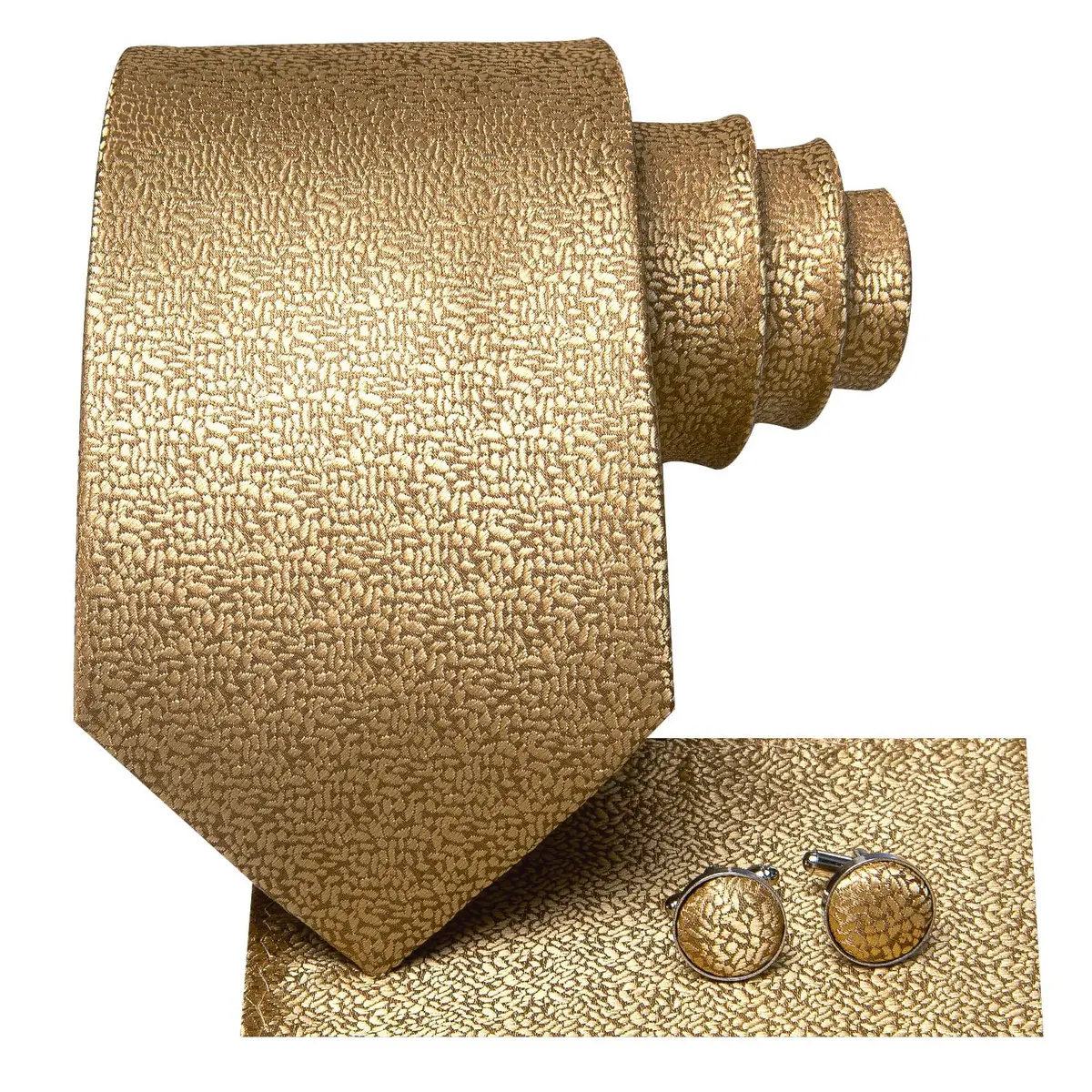 Dubulle Mens Tie Set Solid Paisley Silk Striped Necktie for Men with Cufflinks Tie and Pocket Square, B gold | Elegant Formal Accessory - view 2