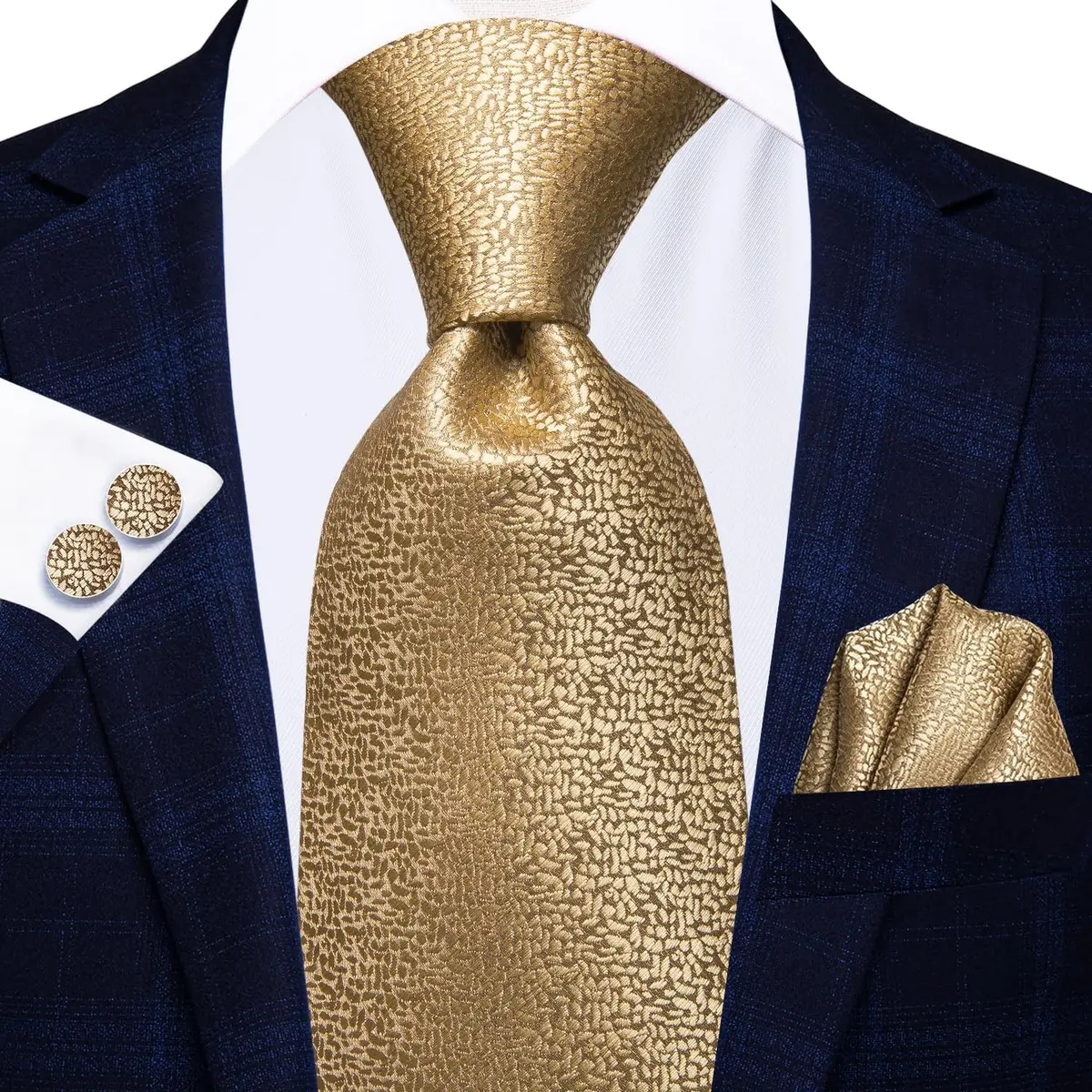 Dubulle Mens Tie Set Solid Paisley Silk Striped Necktie for Men with Cufflinks Tie and Pocket Square, B gold | Elegant Formal Accessory - view 3