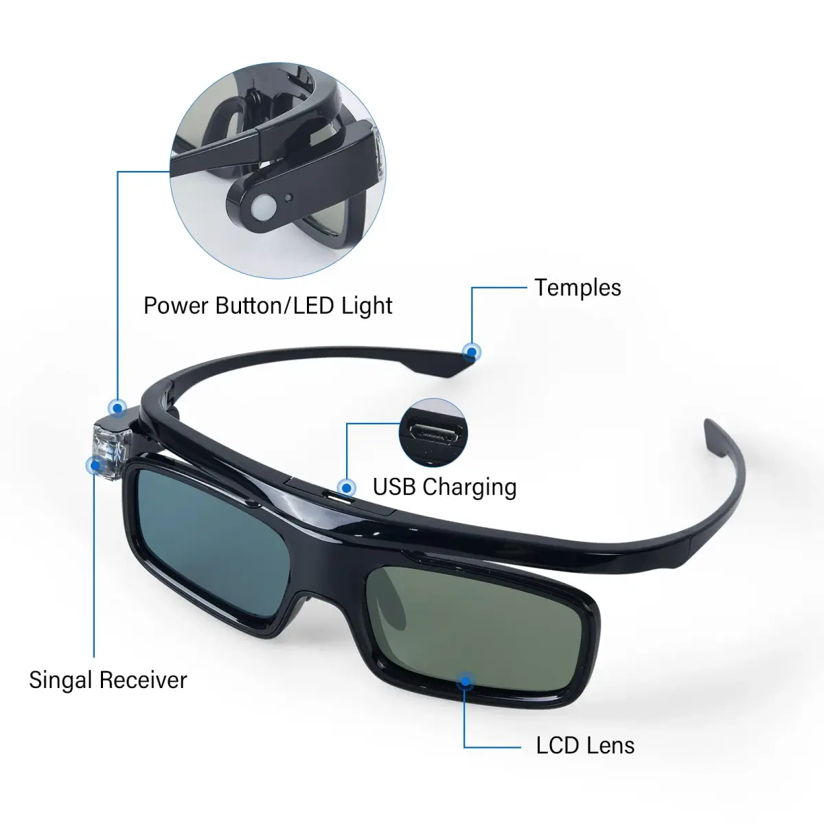 EKYLIN Active Shutter 3D Glasses for DLP-Link Projectors - Pack of 2 (34.5g) - view 5