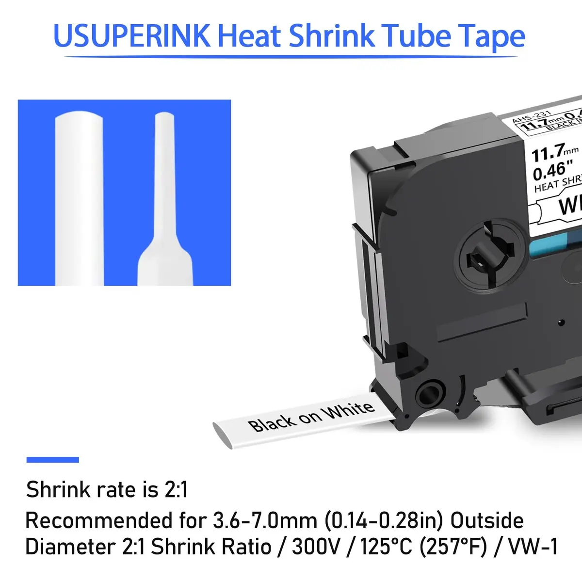 USUPERINK 3PK Heat Shrink Tubing Compatible for Brother Ptouch HS-231 11.7mm | Waterproof & Chemical Resistant - view 2