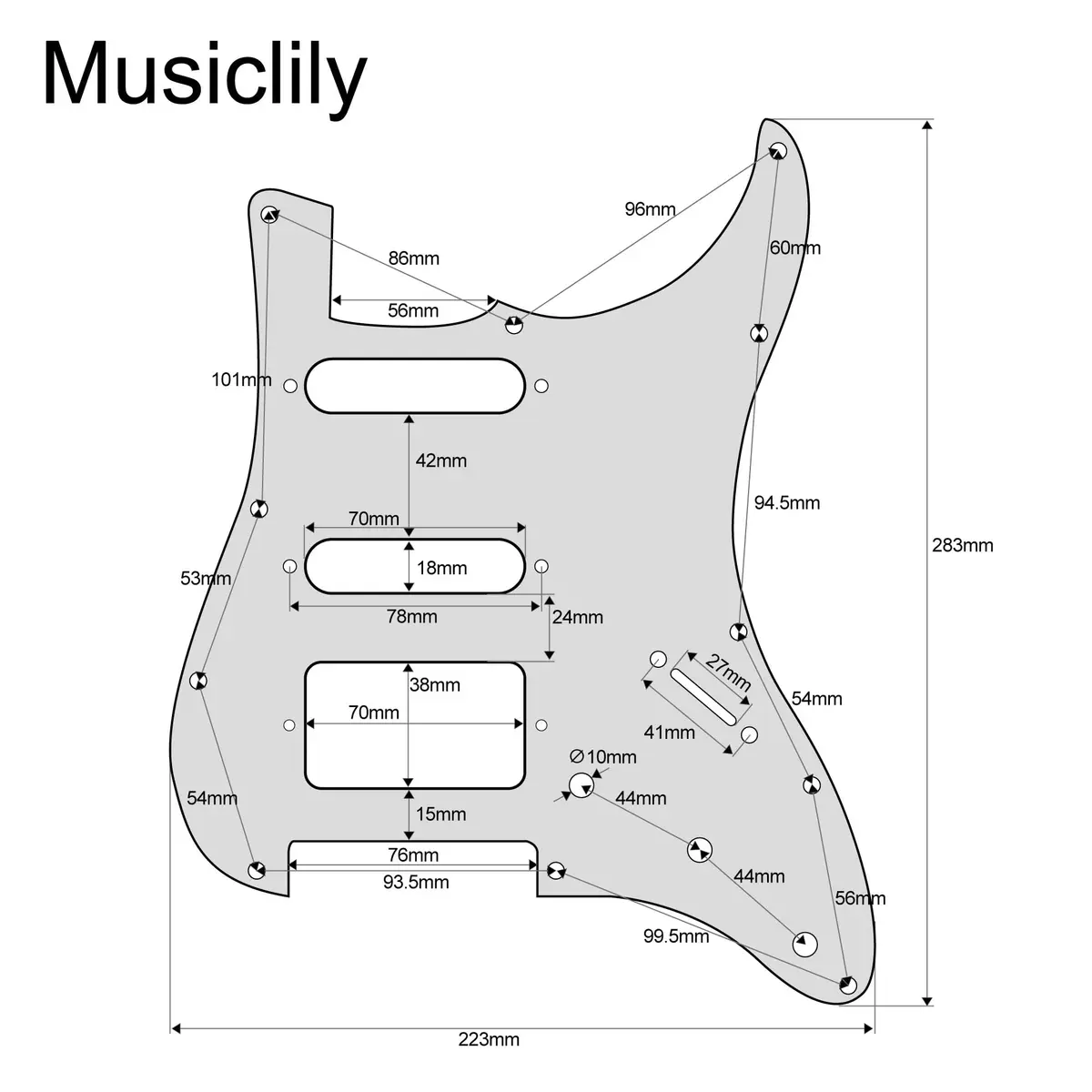 Musiclily Pro 11-Hole HSS Modern ST Guitar Pickguard 3Ply White | Fits American Stratocaster Guitars - view 3
