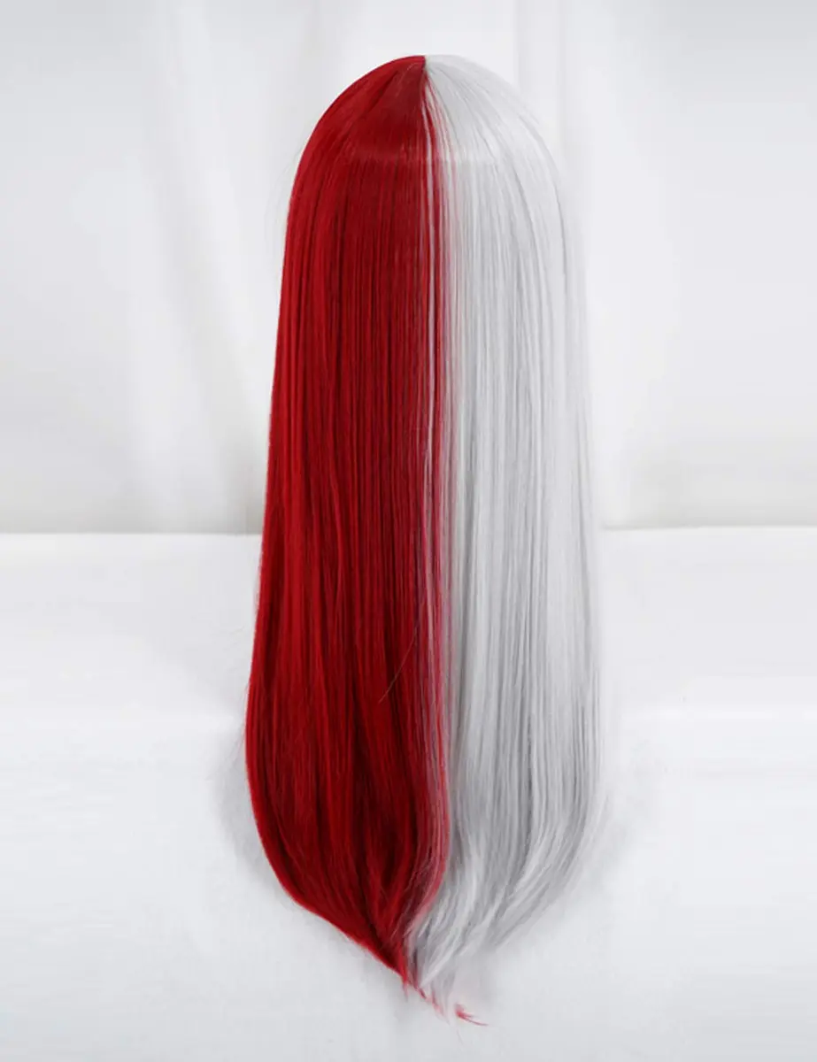 ANOGOL Half Silver Half Red Wig with Bang Long Straight Grey White Red Wig | Adjustable Cosplay Hair - view 4