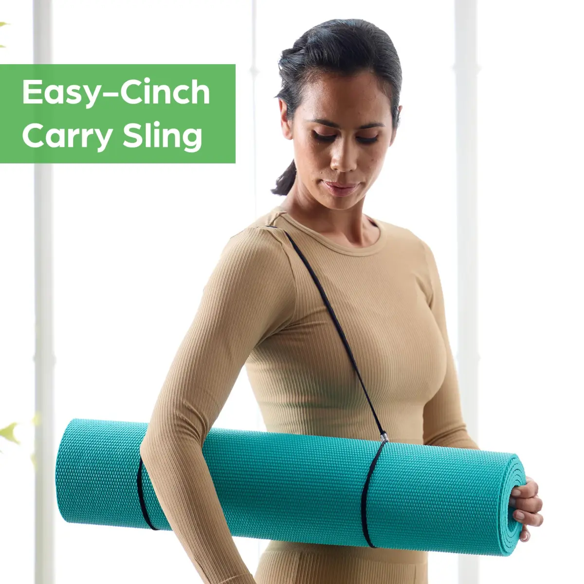 Gaiam Essentials Yoga Mat 6mm (0.25 Inch) Thick with Carrying Sling, Purple | Non-Slip Textured Surface for Yoga & Pilates - view 2