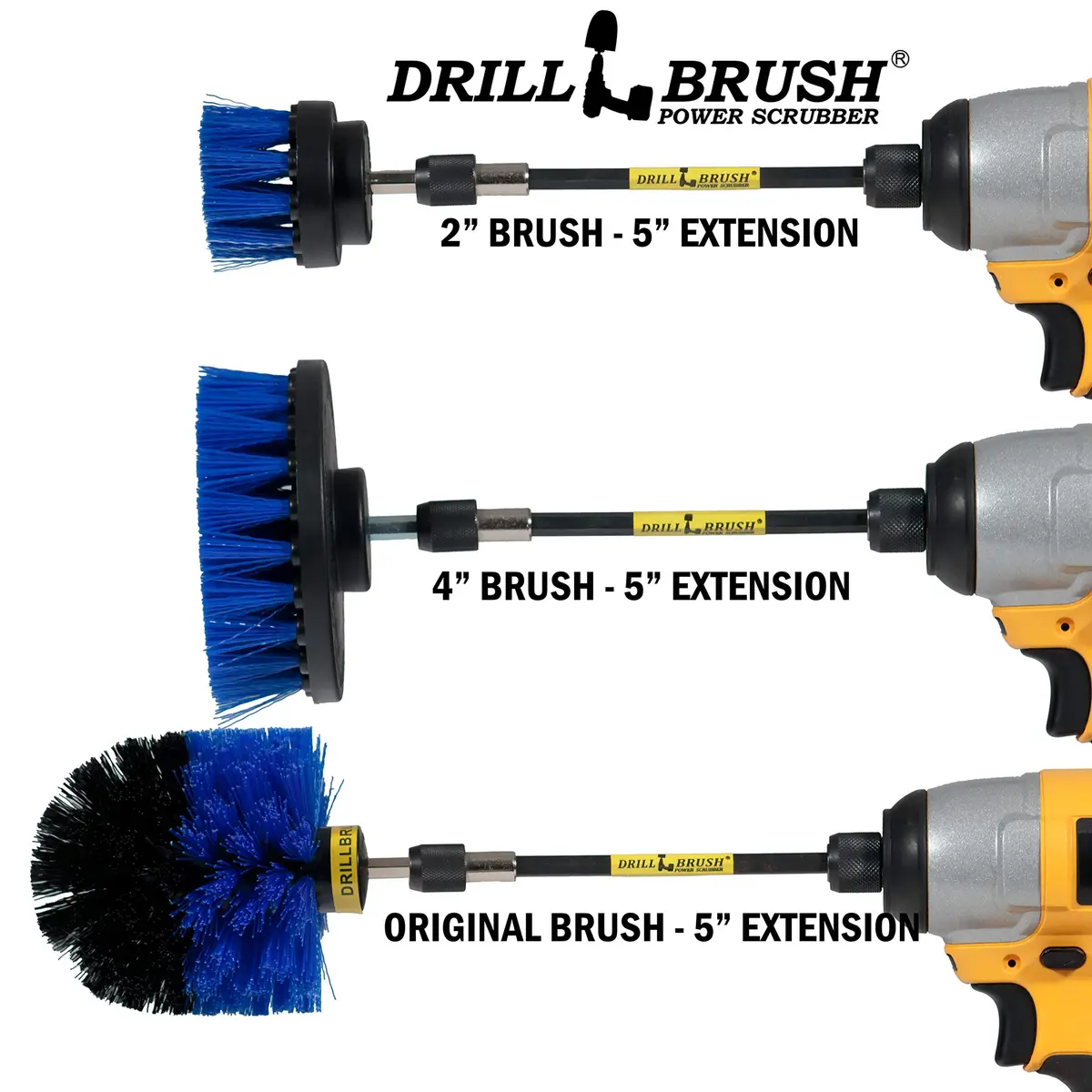 Drillbrush Hull Cleaning Brush Set - 3-Piece Marine & Boat Scrubbing Kit | Blue Nylon, 2in, 4in, 3.5in corner, 5in extension - view 8