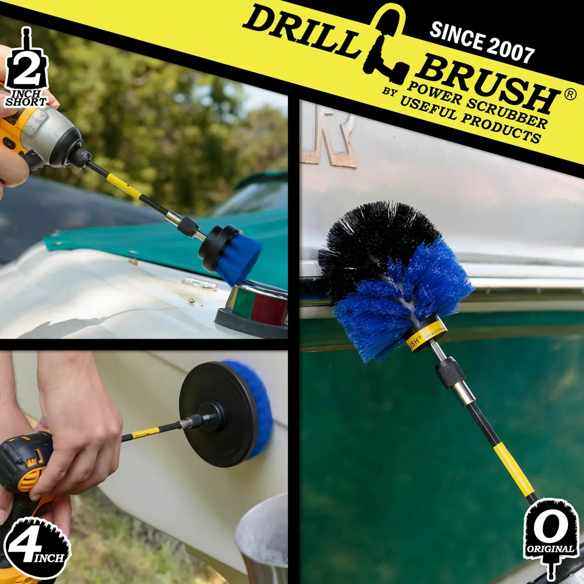 Drillbrush Hull Cleaning Brush Set - 3-Piece Marine & Boat Scrubbing Kit | Blue Nylon, 2in, 4in, 3.5in corner, 5in extension - view 2