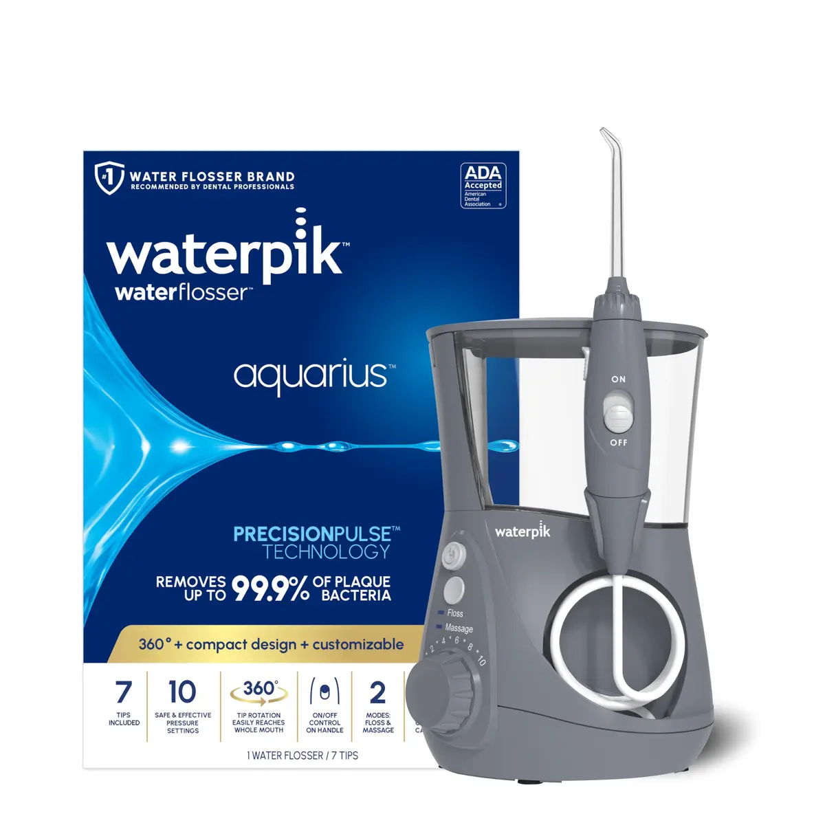 Waterpik Aquarius Countertop Water Flosser WP-667 Gray | 10 Settings, 7 Tips, ADA Accepted - main product image