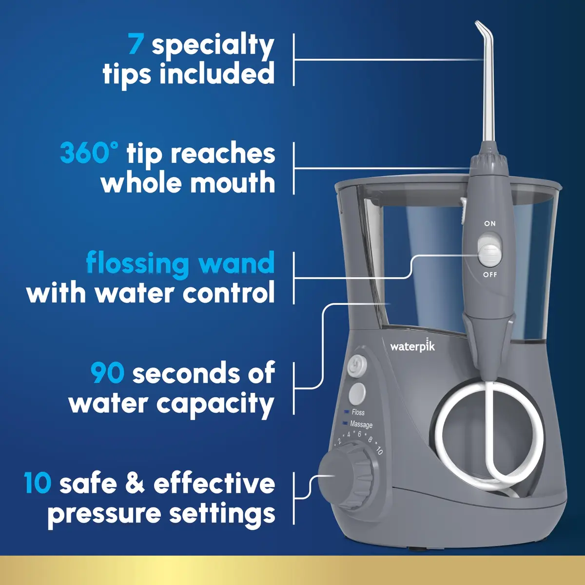 Waterpik Aquarius Countertop Water Flosser WP-667 Gray | 10 Settings, 7 Tips, ADA Accepted - view 2