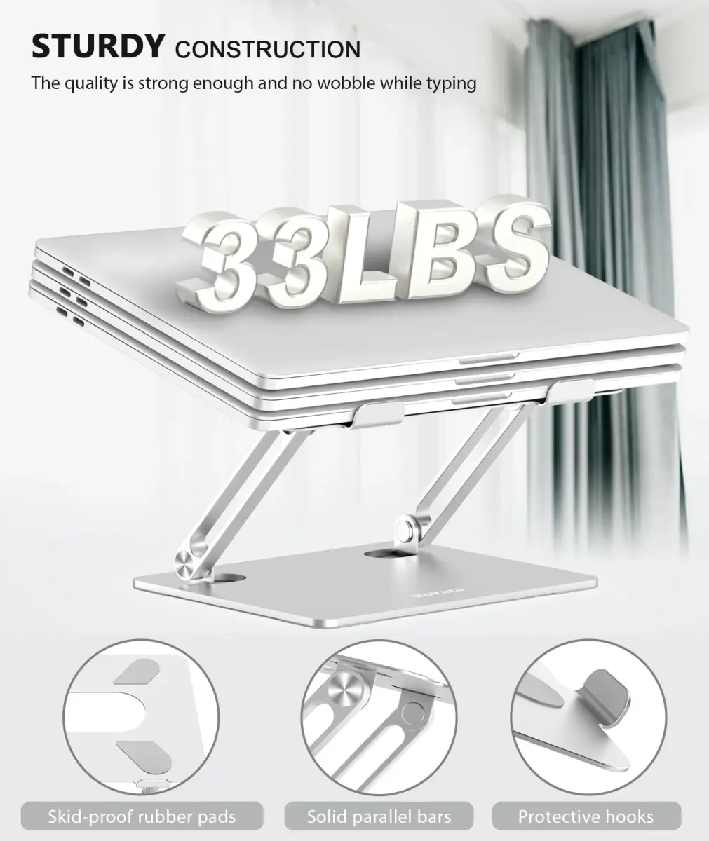 BoYata Adjustable Laptop Stand Silver | Multi-Angle Riser for Laptops up to 17 Inches - view 6