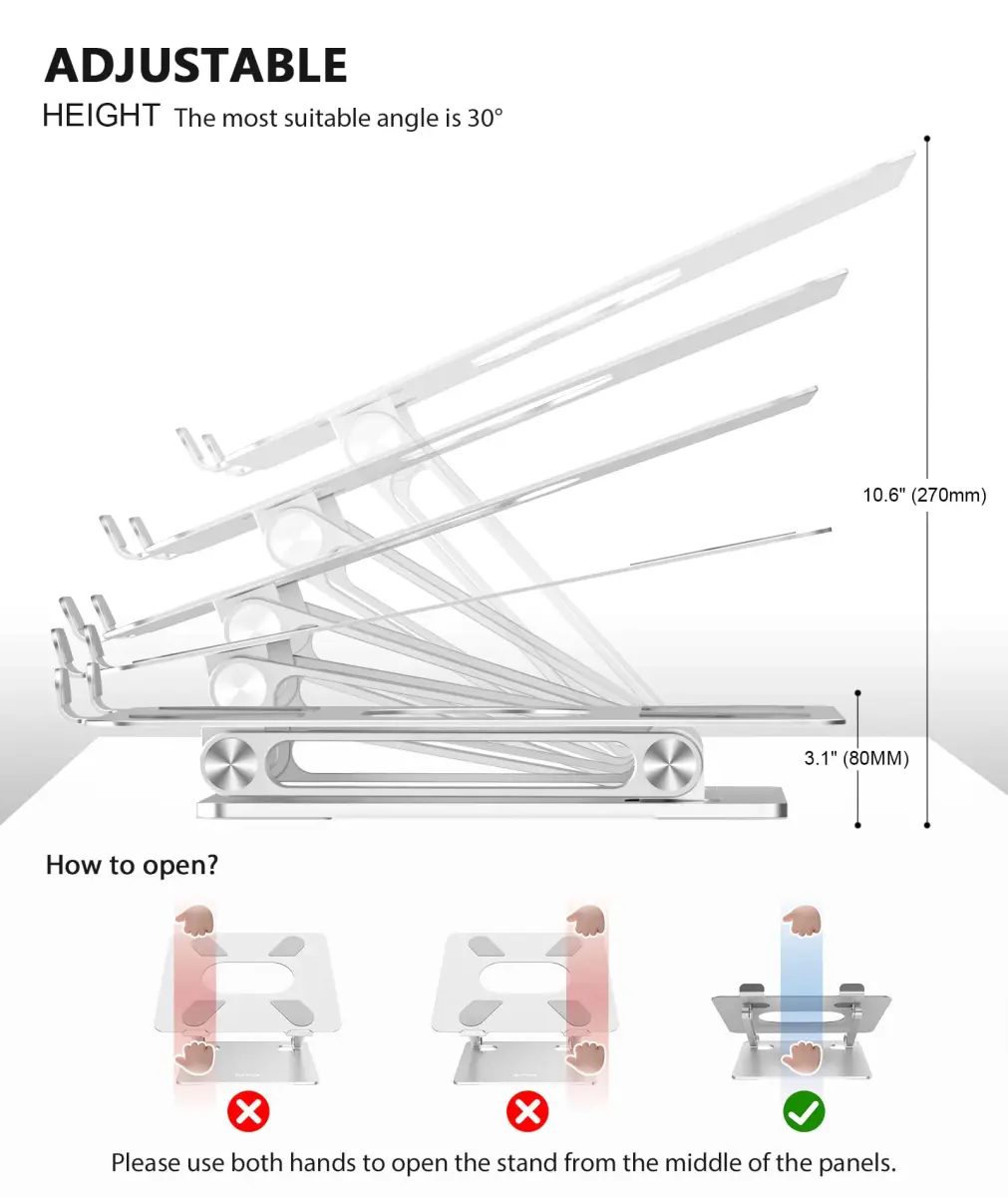 BoYata Adjustable Laptop Stand Silver | Multi-Angle Riser for Laptops up to 17 Inches - view 3