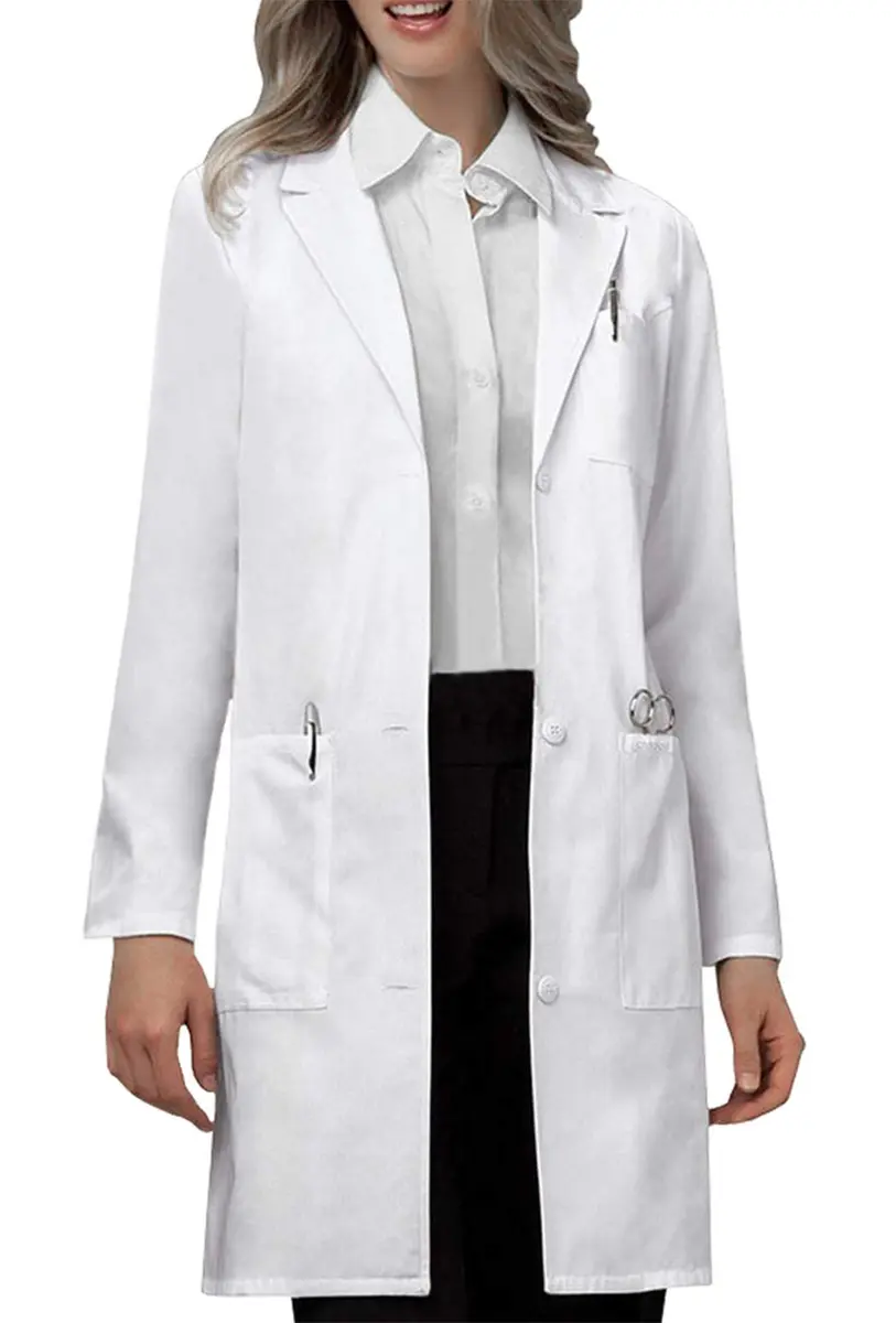 VOGRYE Womens Medical Lab Coat Three Pocket Long Sleeve Button Front White | Durable, Stylish & Suitable for Medical & Scientific Use - main product image