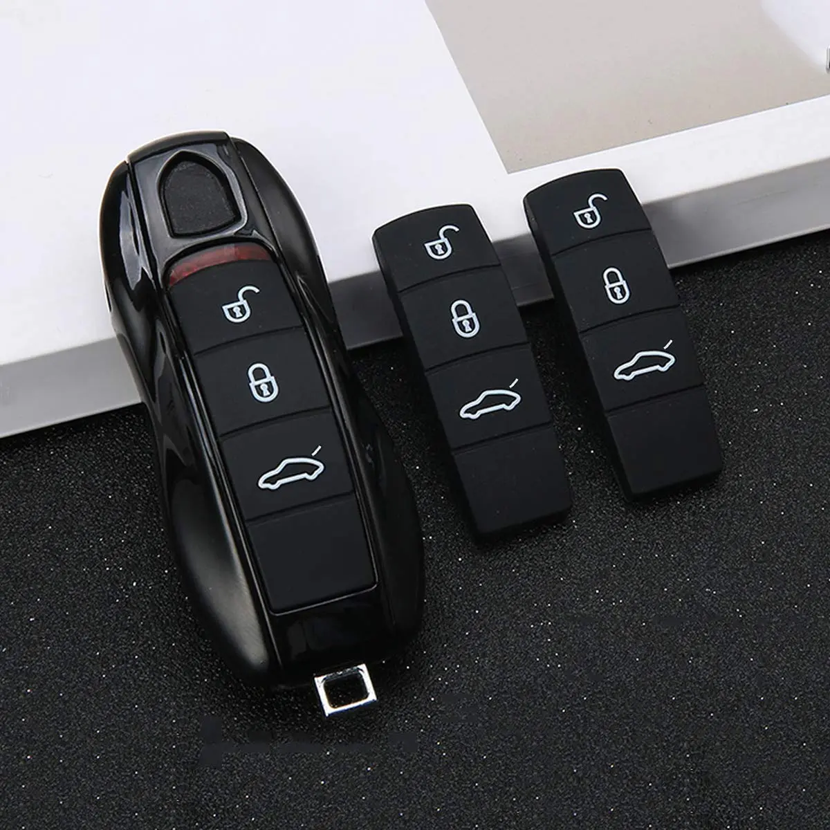 Jaronx Soft Rubber Key Button Cover for Porsche Panamera | Black - view 6