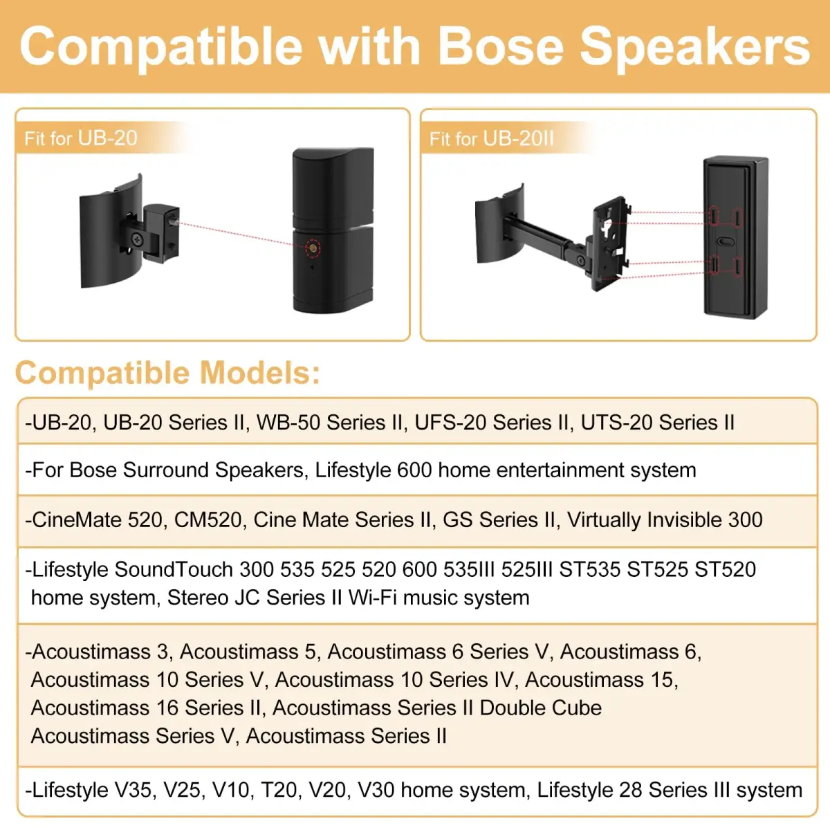 Dinghosen Black Wall Mount Bracket for Bose UB-20 Speakers | 0.29 kg (0.64 lb) Metal Mount - view 3