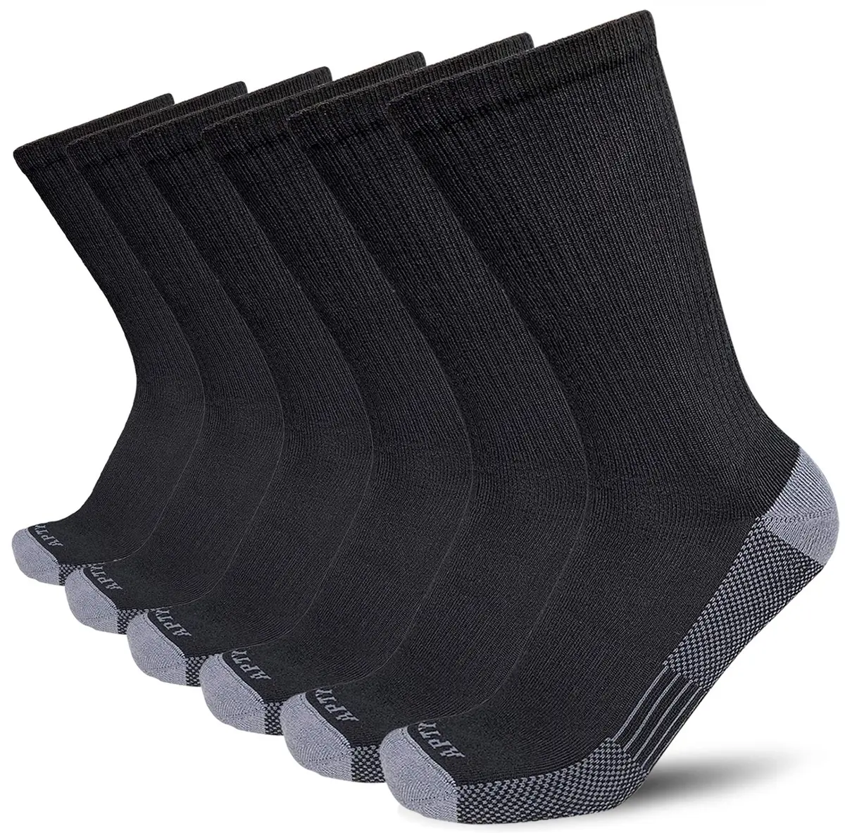 APTYID Men's Moisture Wicking Cushioned Crew Work Boot Socks 6 Pairs (Size 9-12, Black) | Breathable & Durable for Work - main product image
