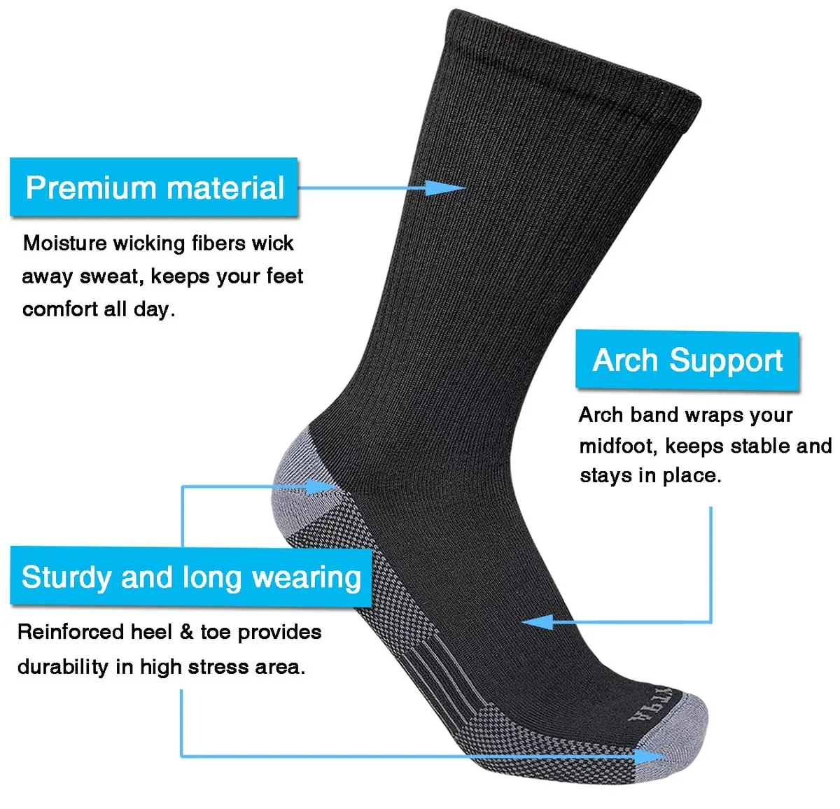 APTYID Men's Moisture Wicking Cushioned Crew Work Boot Socks 6 Pairs (Size 9-12, Black) | Breathable & Durable for Work - view 3