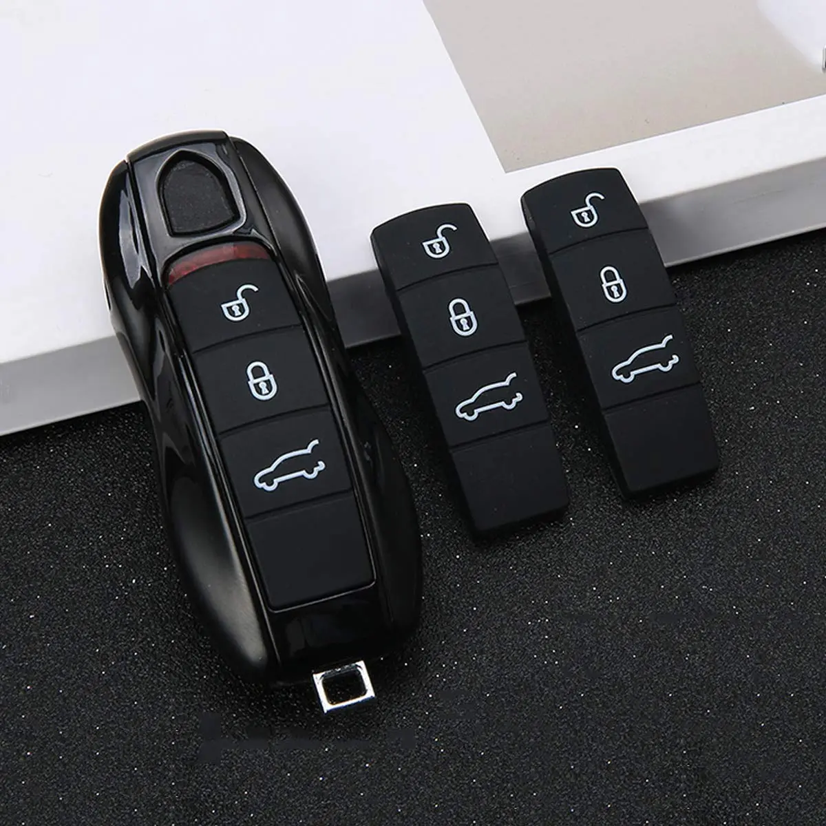 Jaronx Keyless Entry Remote Key Button Cover for Porsche Cayenne/Macan | Black Rubber Protector - view 6