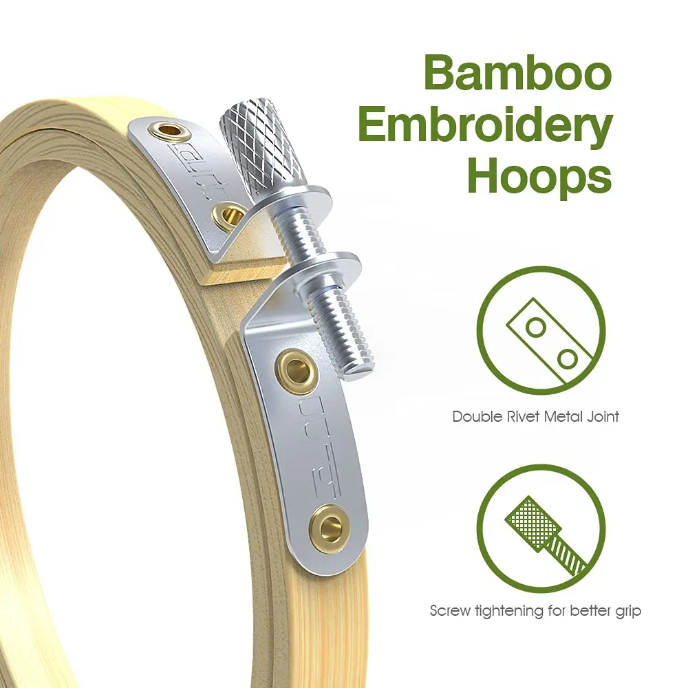 Caydo 6-Piece Embroidery Hoop Set, 4-10 inch (10-26cm) | Natural Bamboo Cross Stitch Rings - view 2