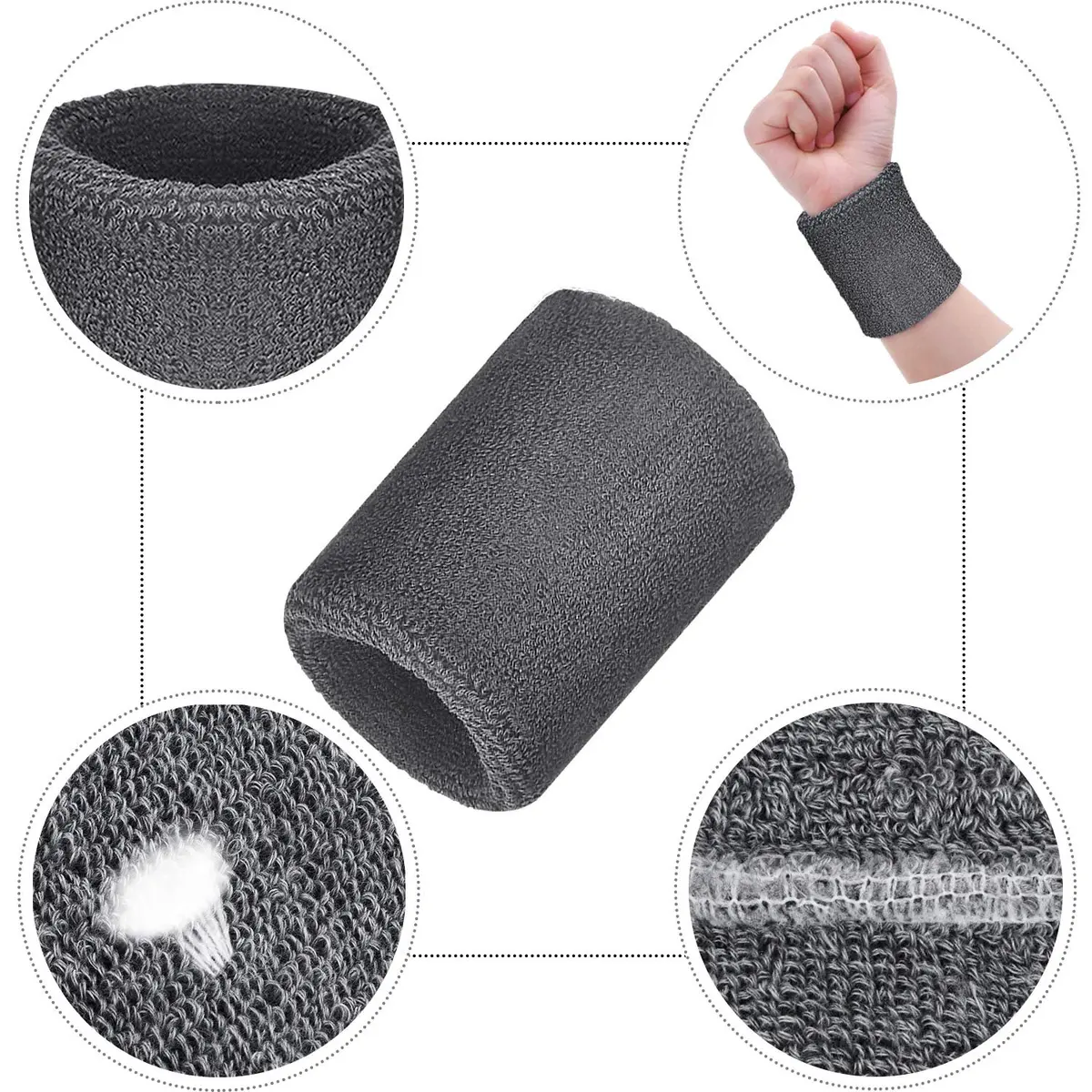 Bememo 12 Pcs Sweatbands Wrist Bands, neon 80s 90s, 3.15 Inch, Gray | Absorbent, Elastic, Durable for Sports & Fitness - view 4