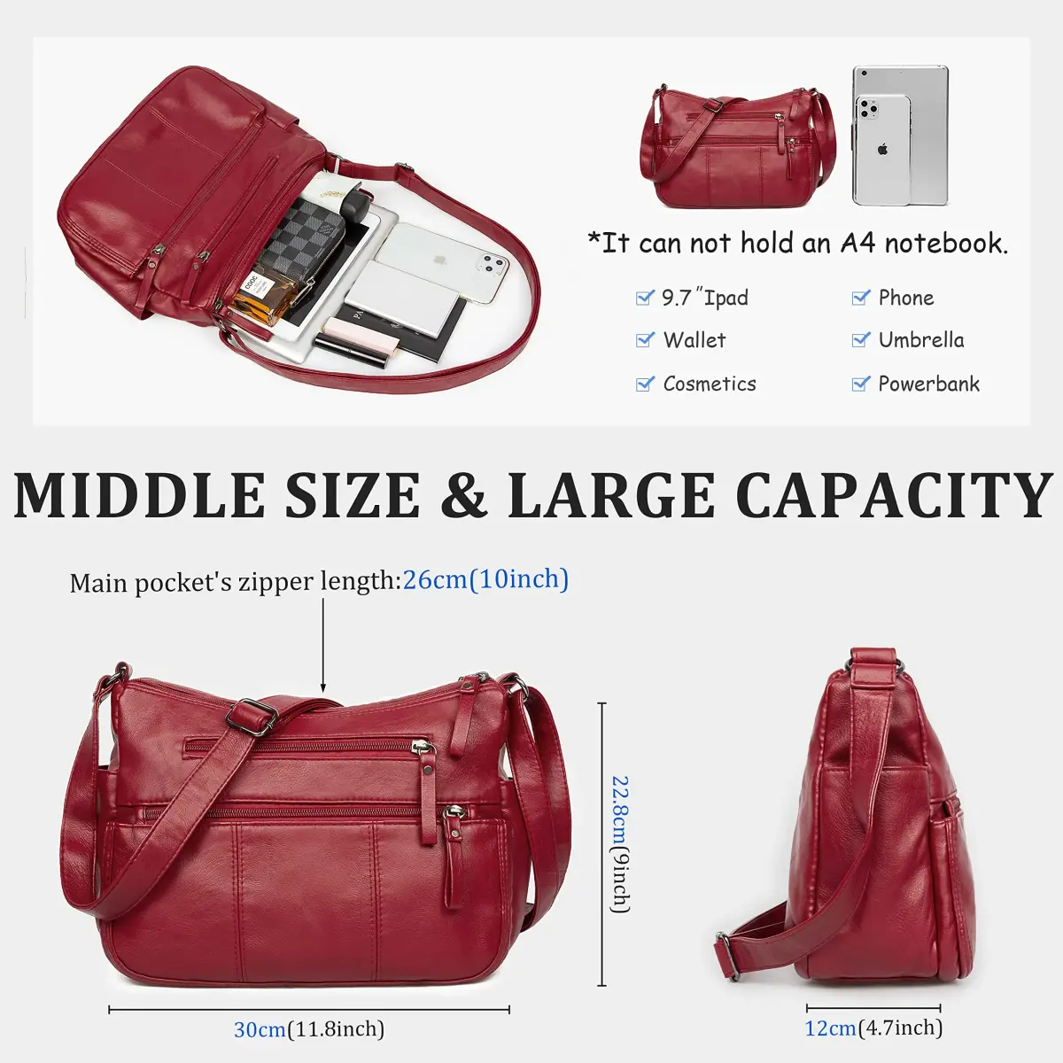 VOLGANIK ROCK Women's PU Leather Shoulder Bag 29.97 cm (11.8") | Soft & Lightweight Crossbody Purse - view 4