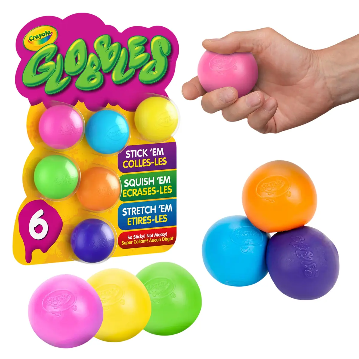 Crayola Globbles Sticky Stress Ball 6ct | Non-Toxic Sensory Toy for Kids & Adults - main product image