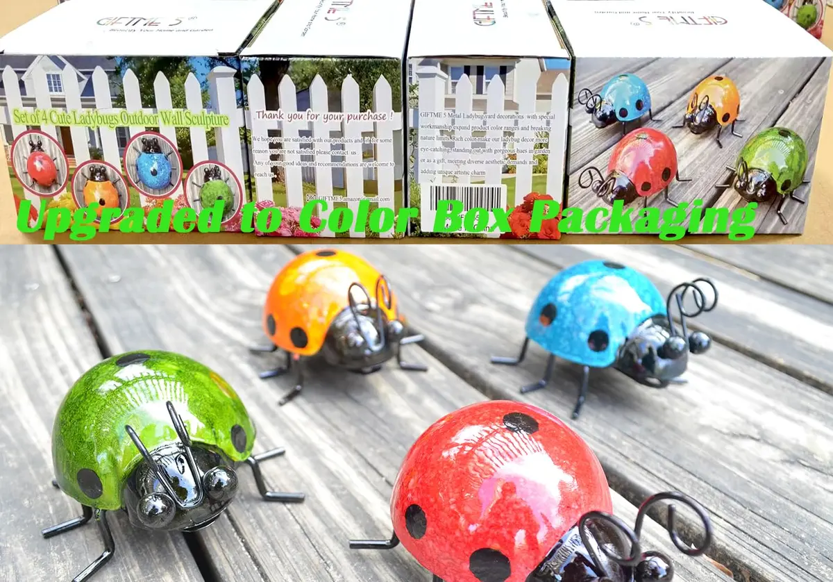 GIFTME 5 Metal Garden Wall Art Set of 4 | Charming Ladybug Decor for Outdoors - view 8