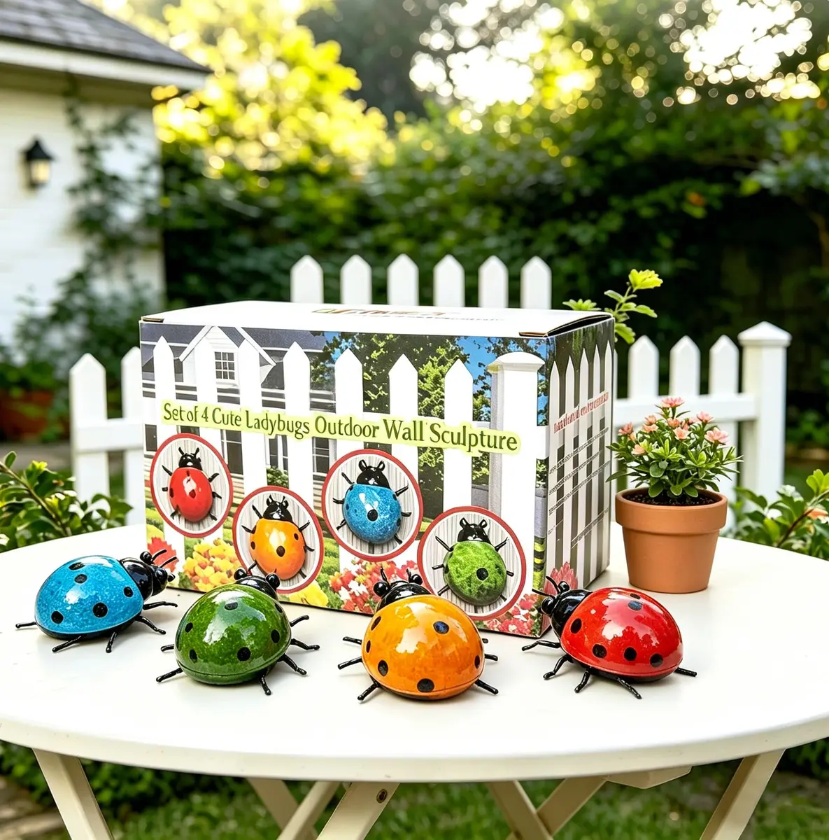 GIFTME 5 Metal Garden Wall Art Set of 4 | Charming Ladybug Decor for Outdoors - view 2