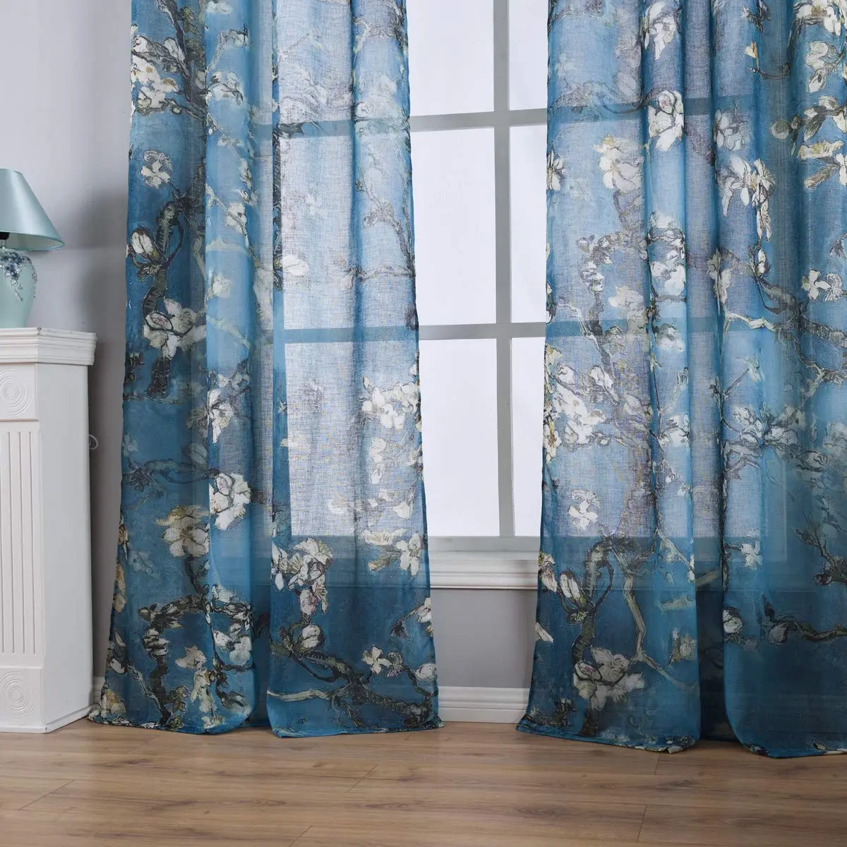 Taisier Home Chinese Style Plum Blossom Sheer Curtain 95 Inches | Artistic Print for Living Room - view 7