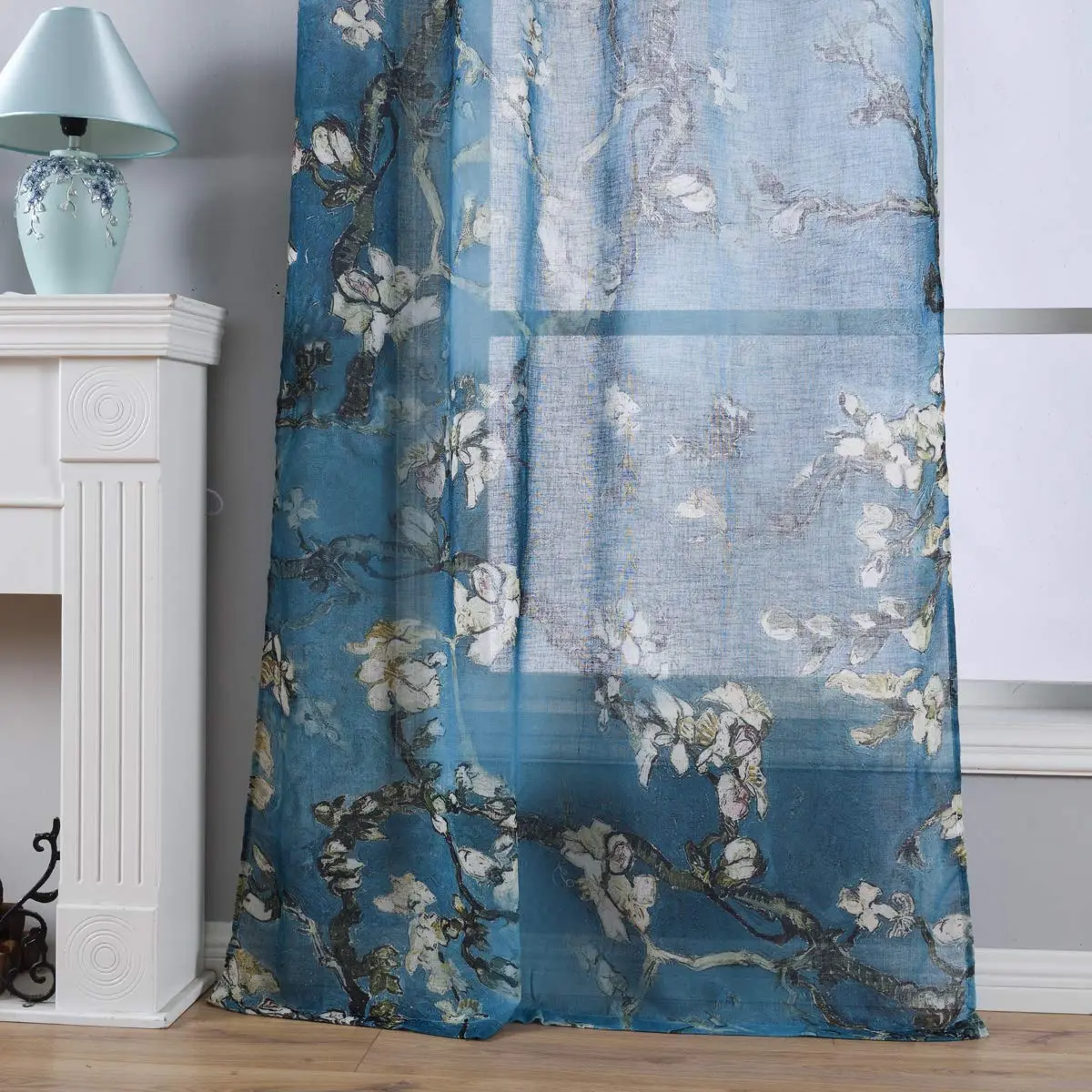 Taisier Home Chinese Style Plum Blossom Sheer Curtain 95 Inches | Artistic Print for Living Room - view 2