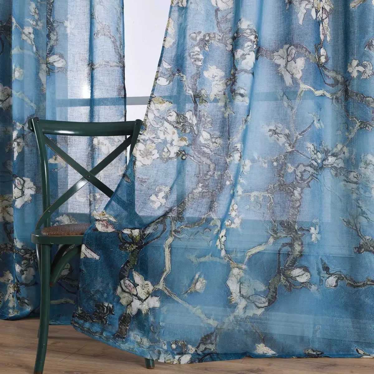 Taisier Home Chinese Style Plum Blossom Sheer Curtain 95 Inches | Artistic Print for Living Room - view 3