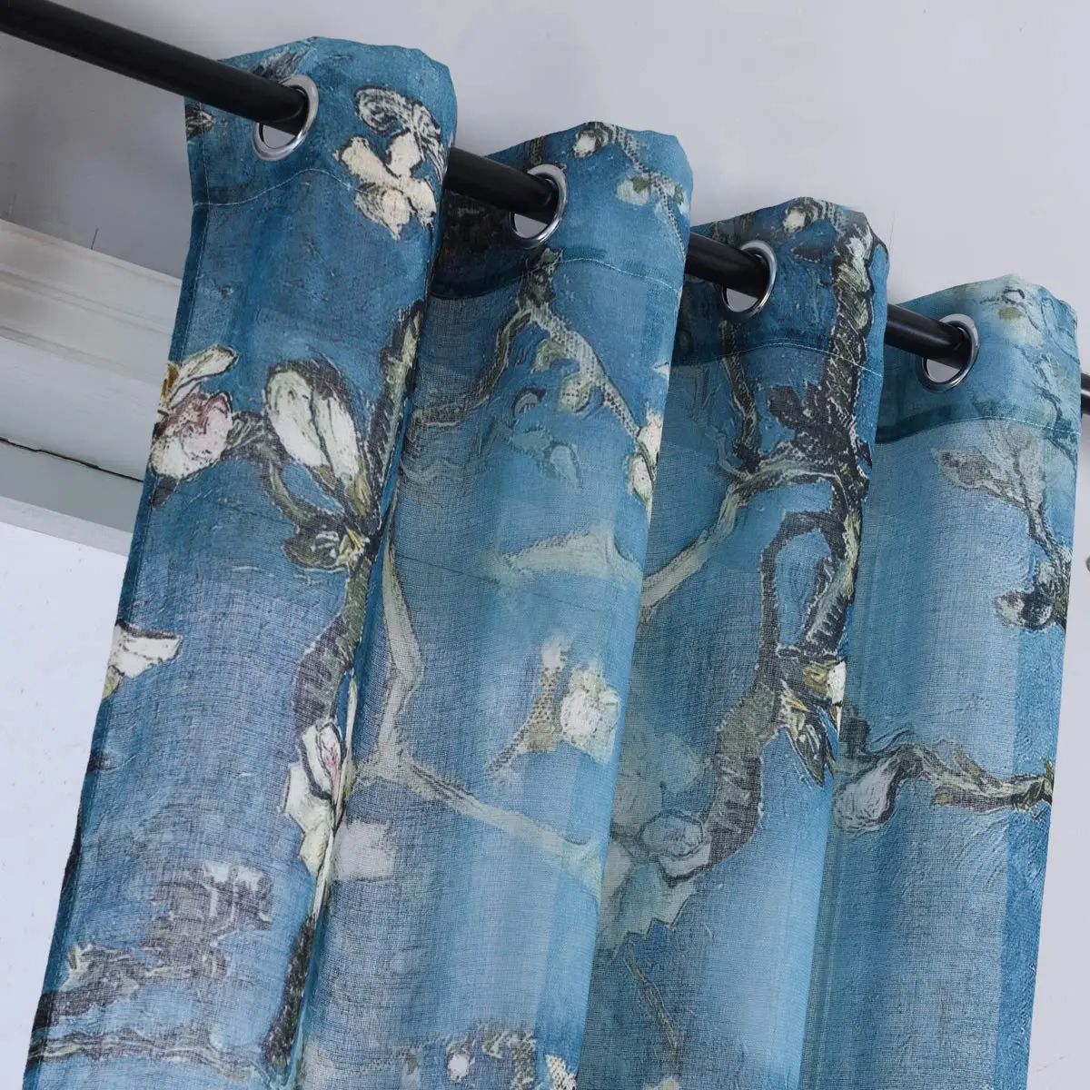 Taisier Home Chinese Style Plum Blossom Sheer Curtain 95 Inches | Artistic Print for Living Room - view 4