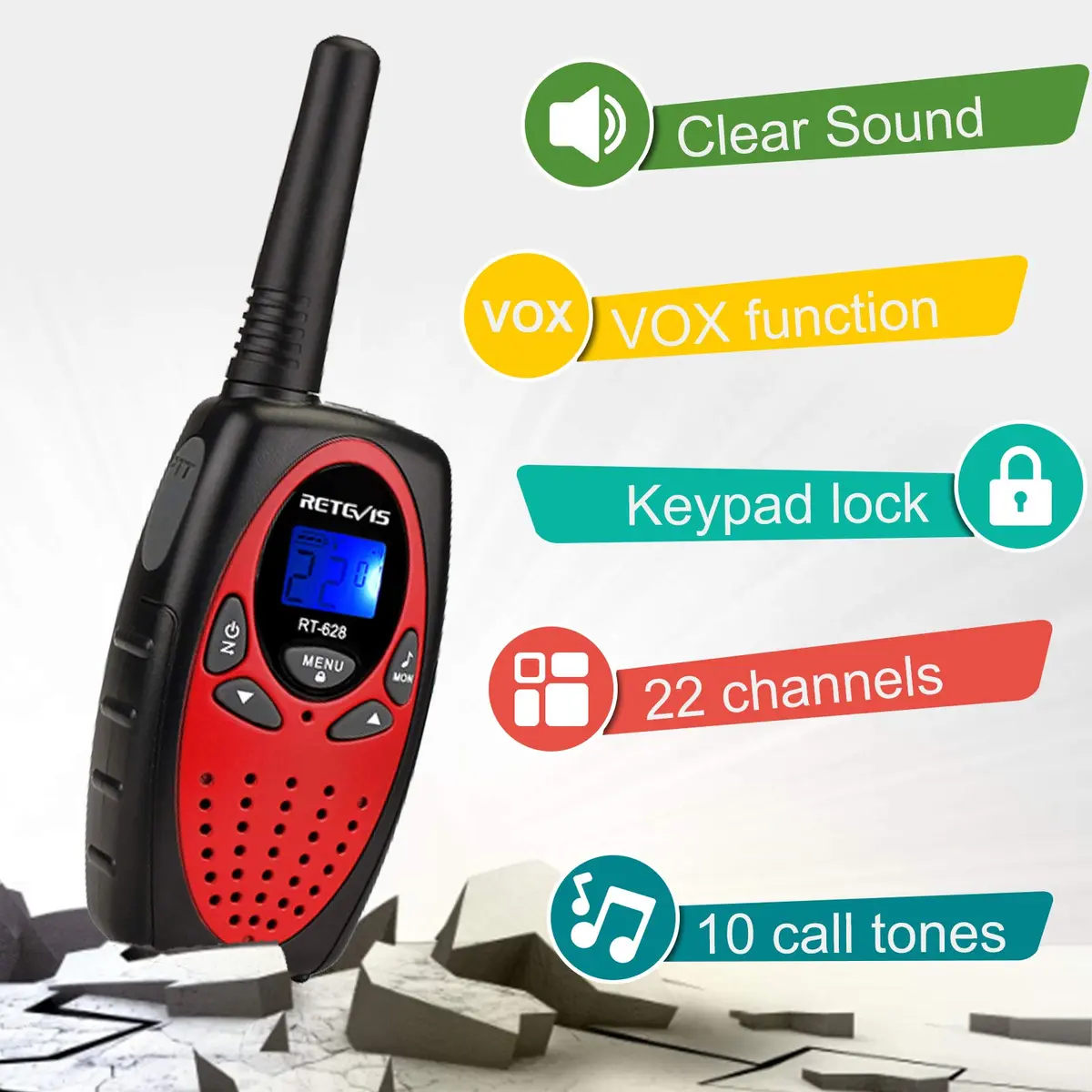 Retevis RT628 Walkie Talkies for Kids & Family | 22 Channels, VOX, Keypad Lock, 4 Pack - view 3