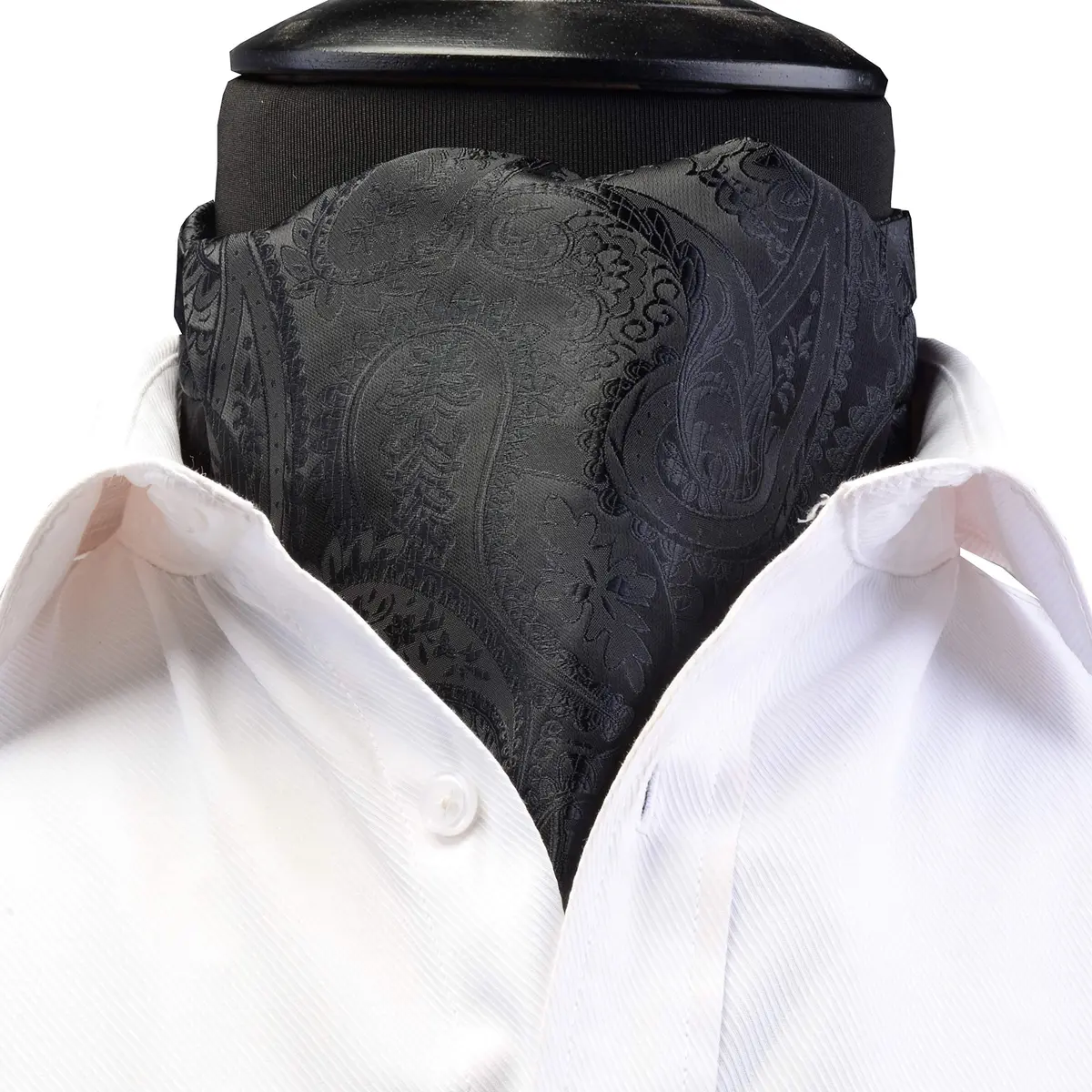GUSLESON Men's Black Ascot Paisley Tie Floral Jacquard Woven Gift Cravat Necktie and Pocket Square Set (0603-08) | Elegant Floral Design - view 3