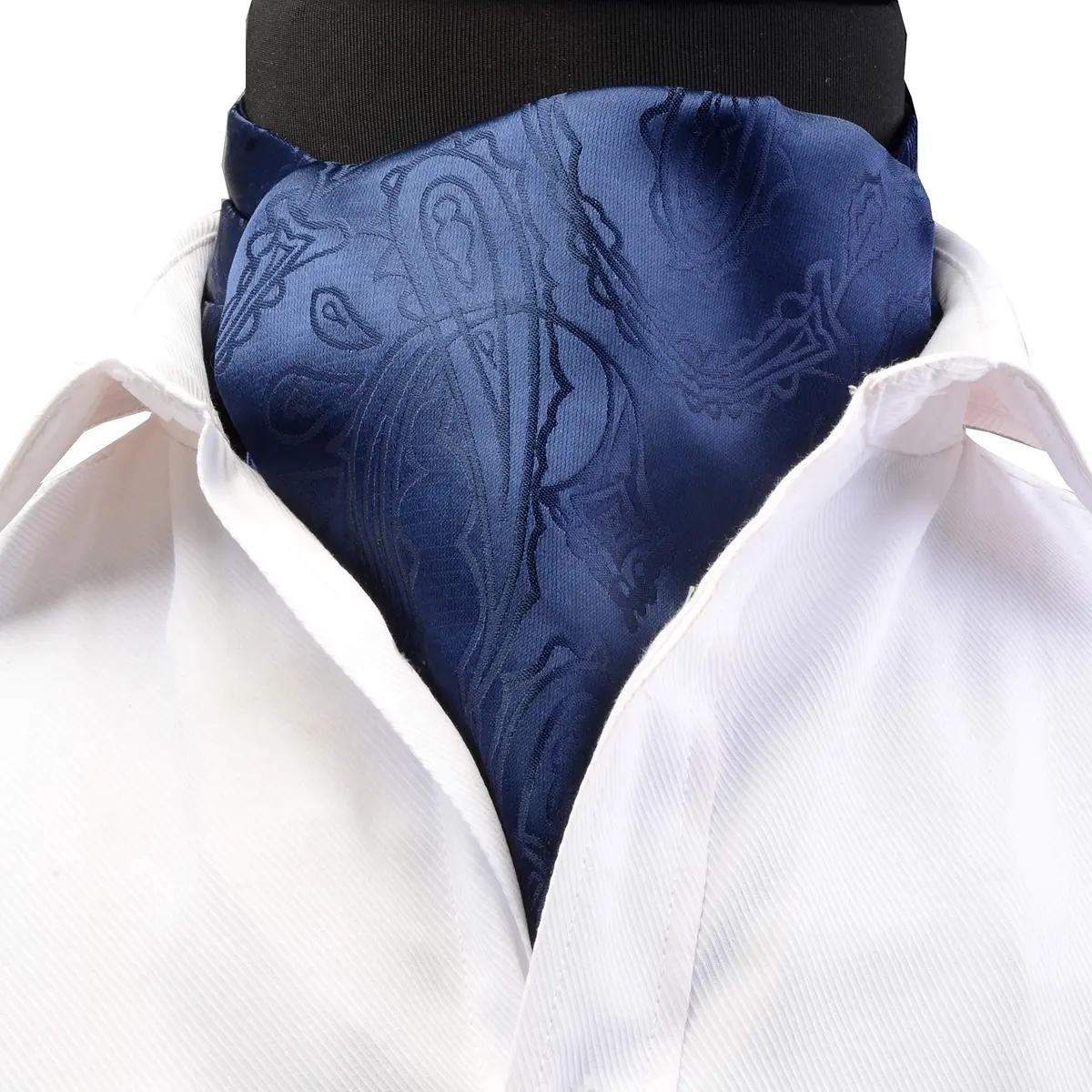 GUSLESON Navy Blue Paisley Self Tie Necktie & Handkerchief Set | Floral Luxury Ascot for Men - view 3