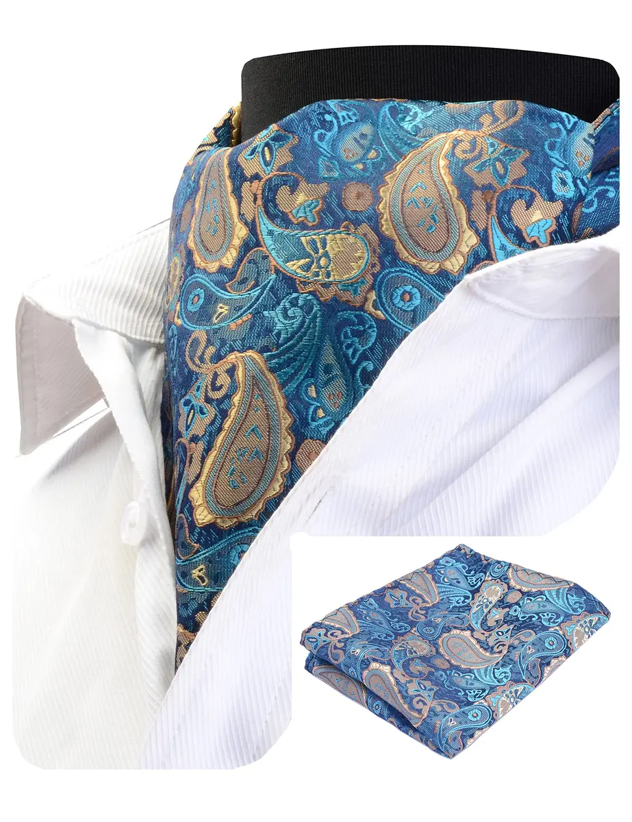 GUSLESON Men's Cravat Paisley Necktie Floral Jacquard Woven Gift Set (0603-13) | Elegant Silk Ascot & Pocket Square - main product image
