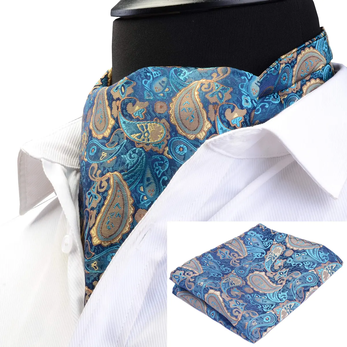 GUSLESON Men's Cravat Paisley Necktie Floral Jacquard Woven Gift Set (0603-13) | Elegant Silk Ascot & Pocket Square - view 2