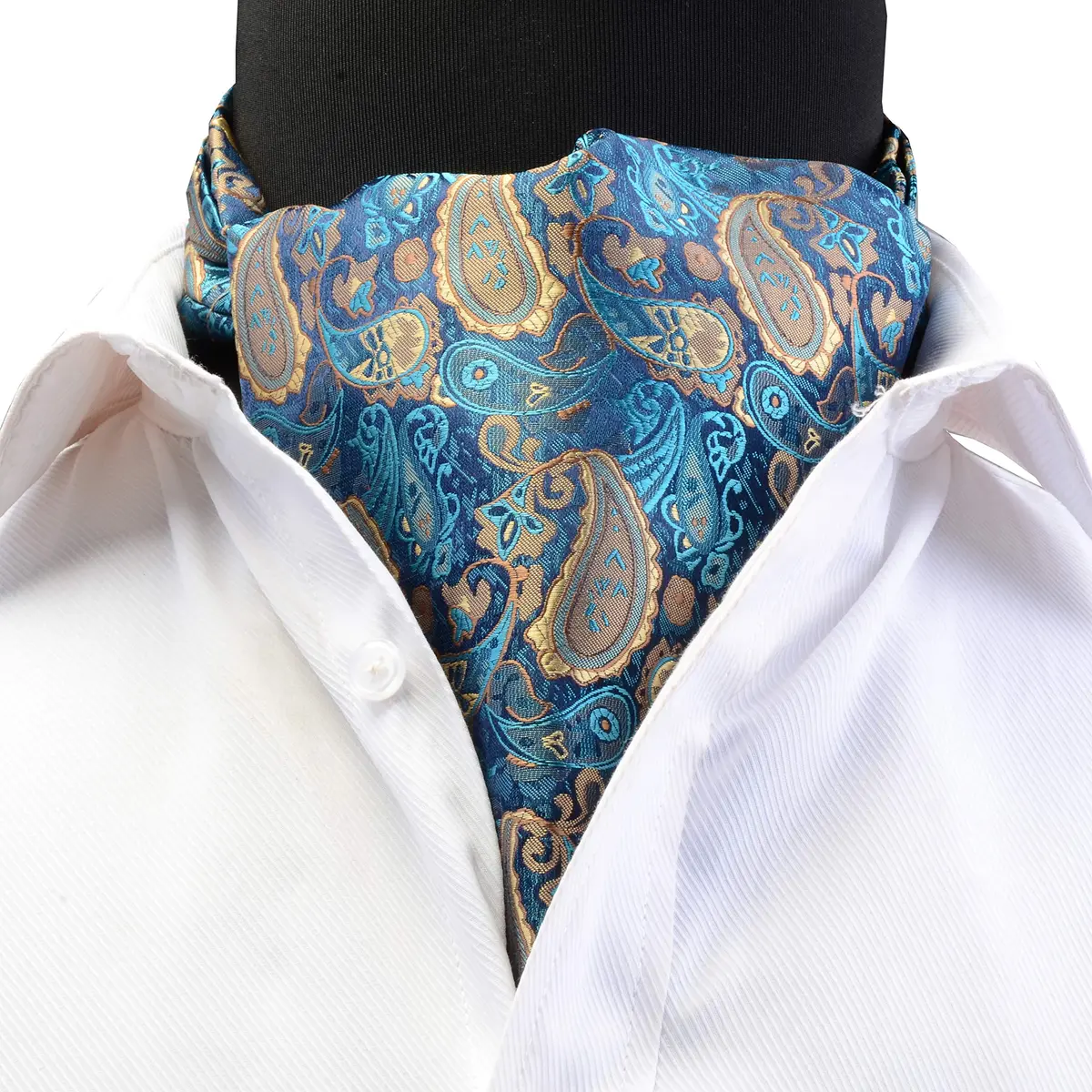 GUSLESON Men's Cravat Paisley Necktie Floral Jacquard Woven Gift Set (0603-13) | Elegant Silk Ascot & Pocket Square - view 3