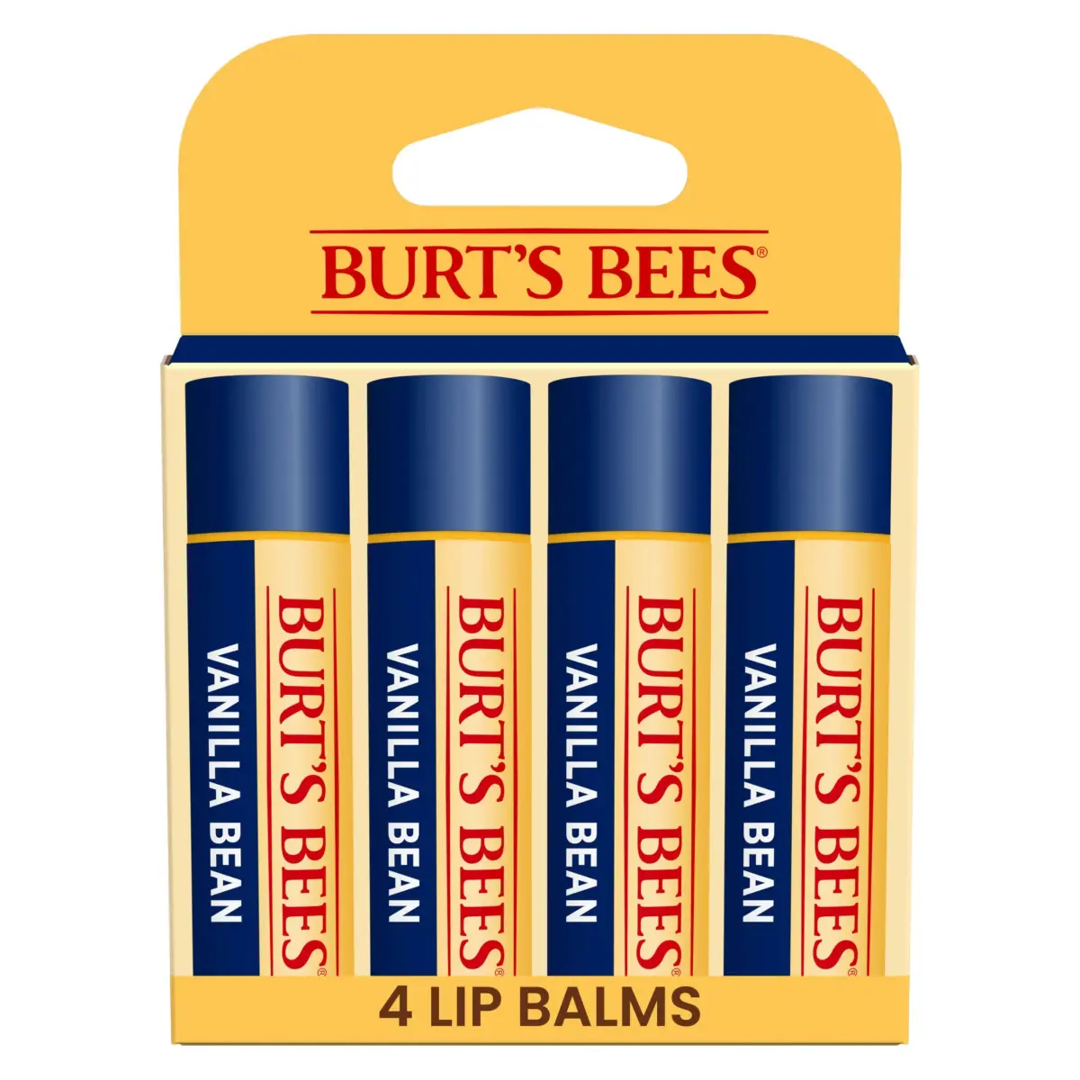 Burt's Bees Vanilla Bean Lip Balm 4 Tubes | Natural Hydration for Dry Lips - main product image