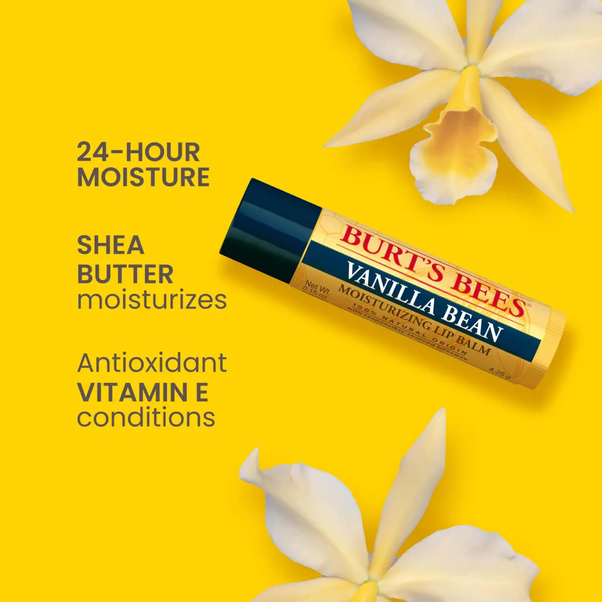 Burt's Bees Vanilla Bean Lip Balm 4 Tubes | Natural Hydration for Dry Lips - view 2