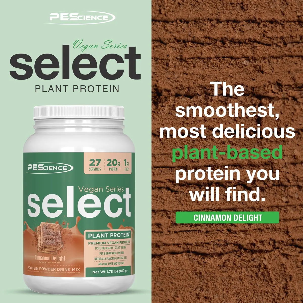 PEScience Select Vegan Protein Powder Cinnamon Delight | Plant-Based, Dairy & Gluten Free, 27 Servings - view 3