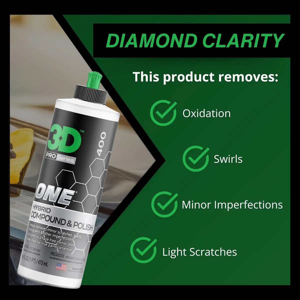 3D One Car Scratch & Swirl Remover Hybrid Rubbing Compound & Polish 480ml (16oz) | True Paint Correction - view 7