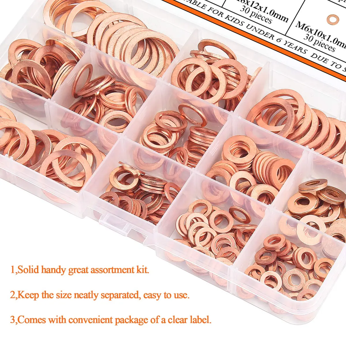 HELIFOUNER Copper Washer Assortment Set 300 Pieces M5-M20 | Corrosion Resistant Metric Sealing Washers - view 6