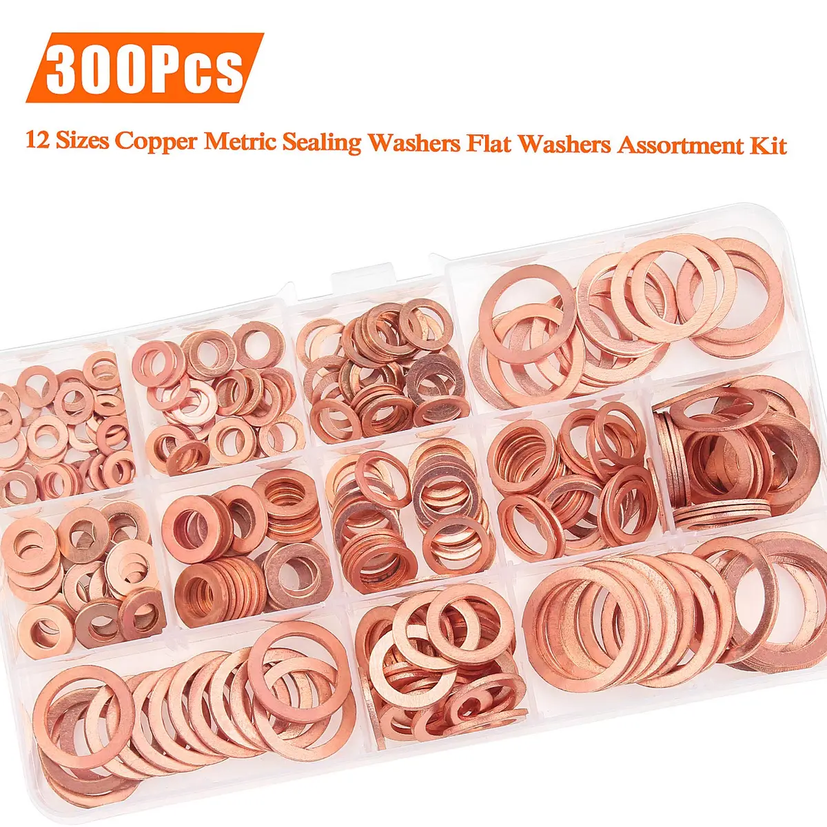 HELIFOUNER Copper Washer Assortment Set 300 Pieces M5-M20 | Corrosion Resistant Metric Sealing Washers - view 2