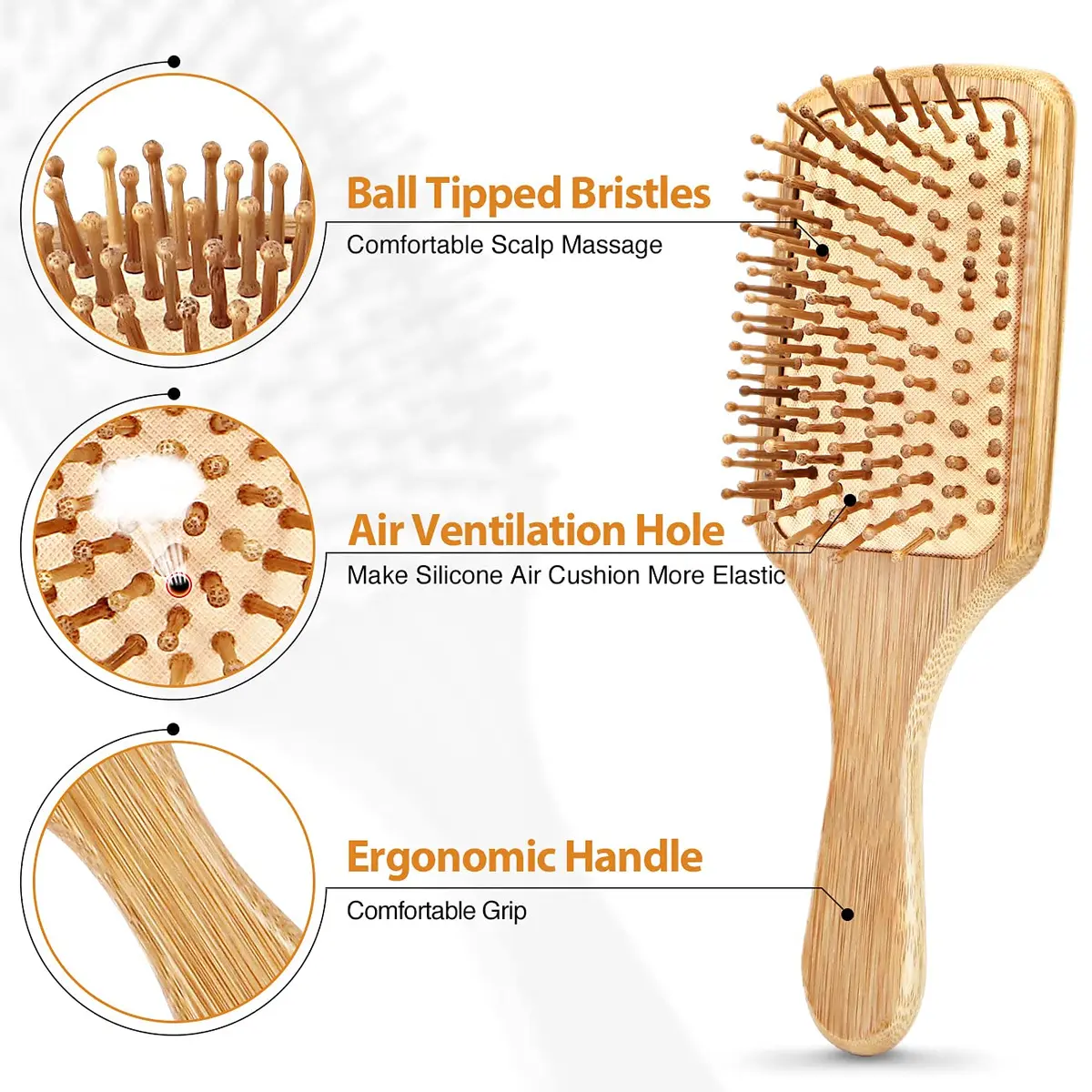 BUNDLEPRO Hair Brush with Natural Bristles | Detangling Paddle for All Hair Types, 2 Pack - view 2