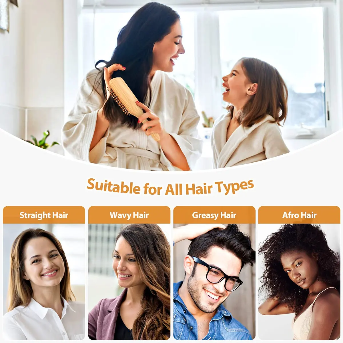 BUNDLEPRO Hair Brush with Natural Bristles | Detangling Paddle for All Hair Types, 2 Pack - view 4