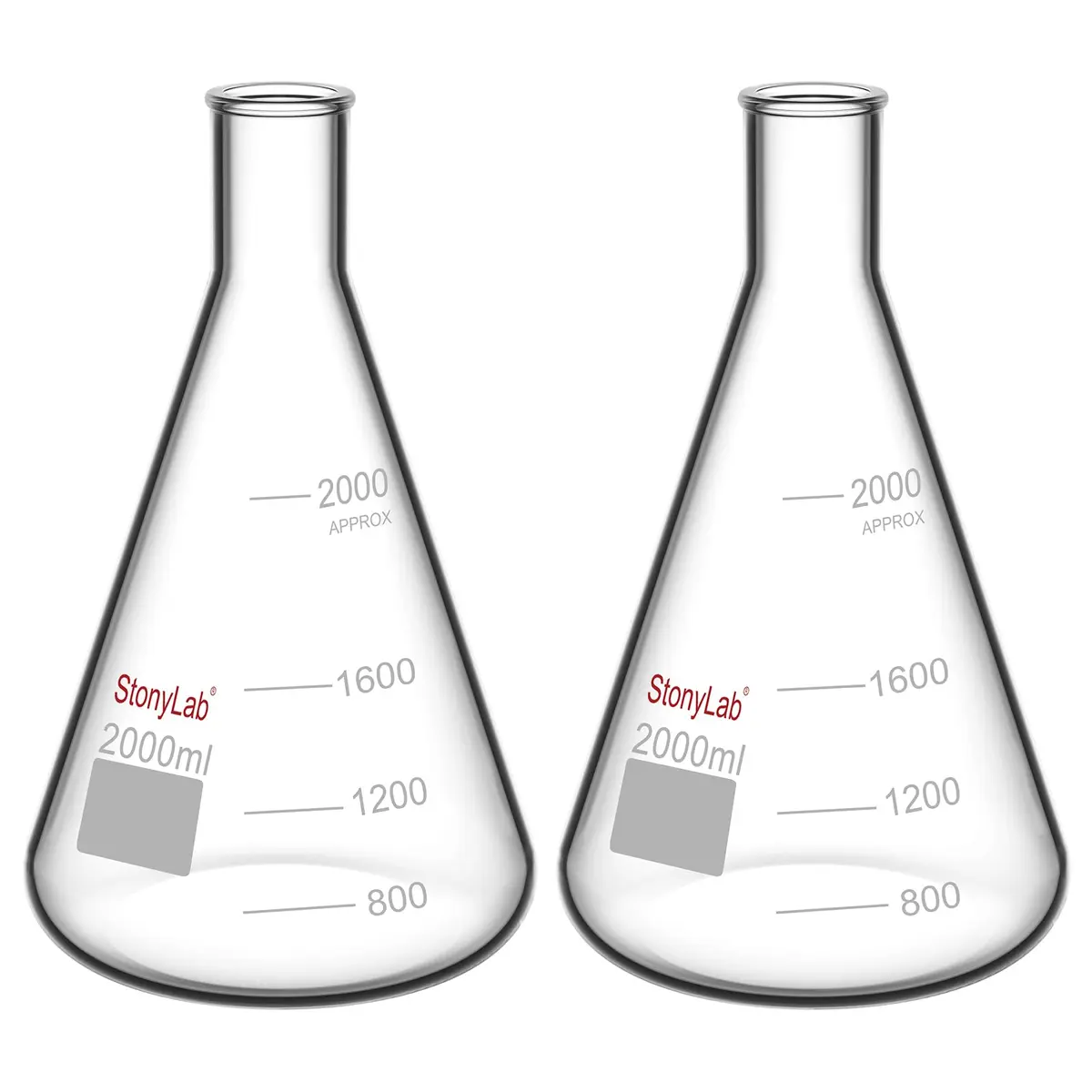stonylab 2000 ml Narrow Mouth Erlenmeyer Glass Flask | Heavy Duty Rim, 2 L, Borosilicate - main product image