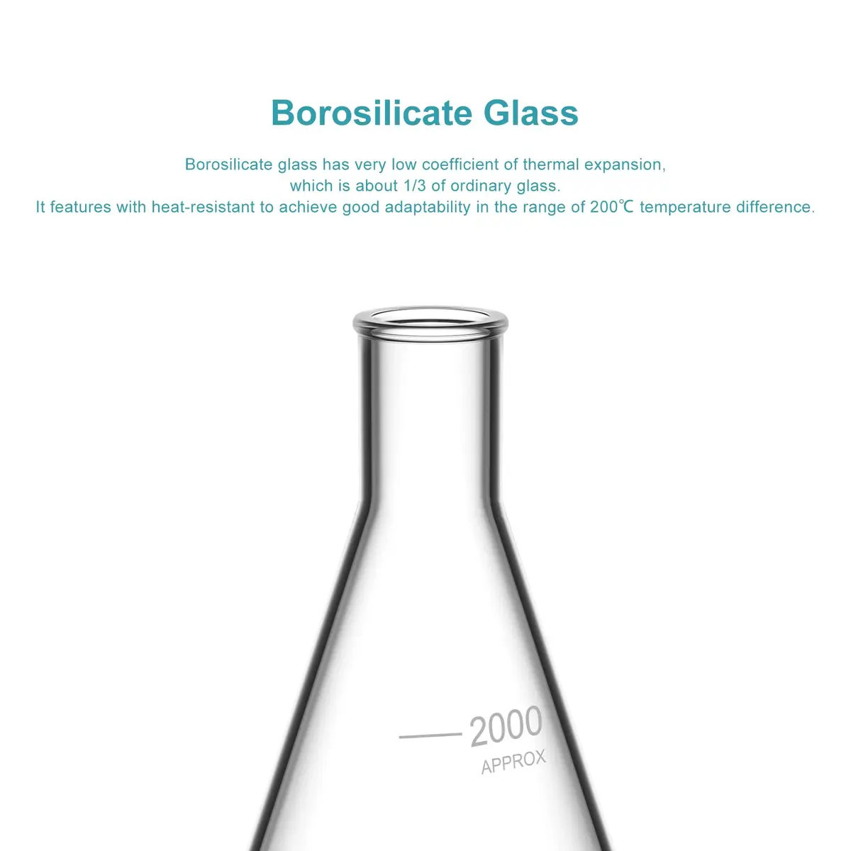 stonylab 2000 ml Narrow Mouth Erlenmeyer Glass Flask | Heavy Duty Rim, 2 L, Borosilicate - view 3