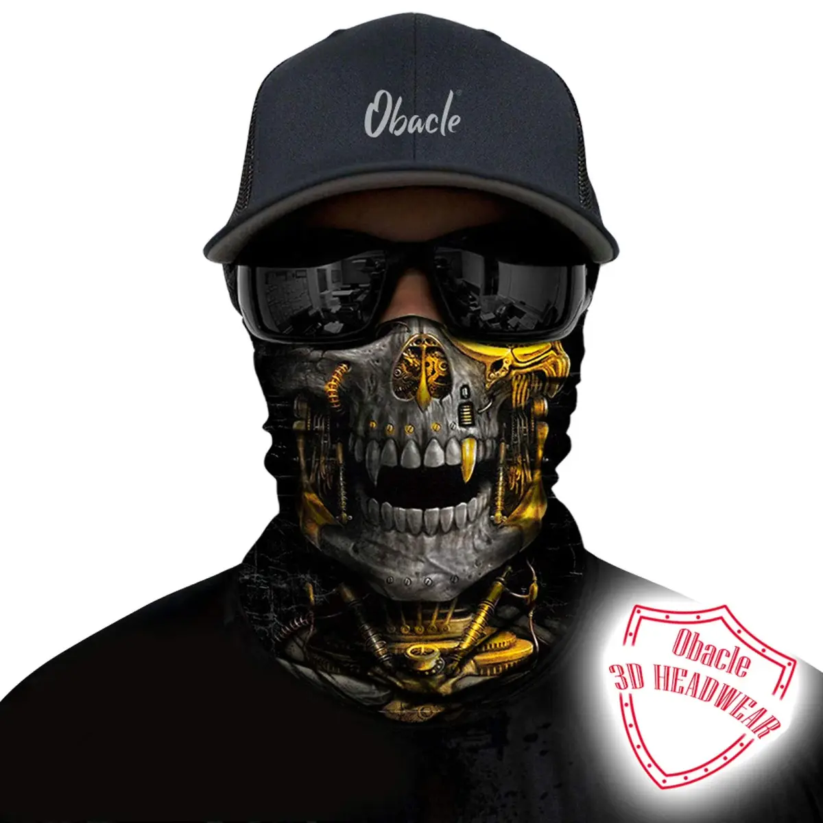 Obacle Mechanical Grey-Gold Skull Half Face Mask for Dust, Wind, UV Sun Protection - view 2