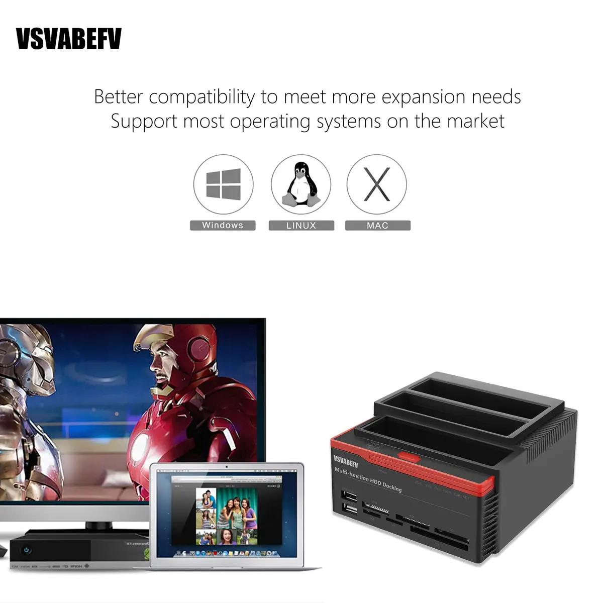 VSVABEFV IDE Hard Drive Docking Station 2.5 & 3.5 Inch USB 3.0 | High-Speed Data Transfer & Multi-Card Reader - view 6