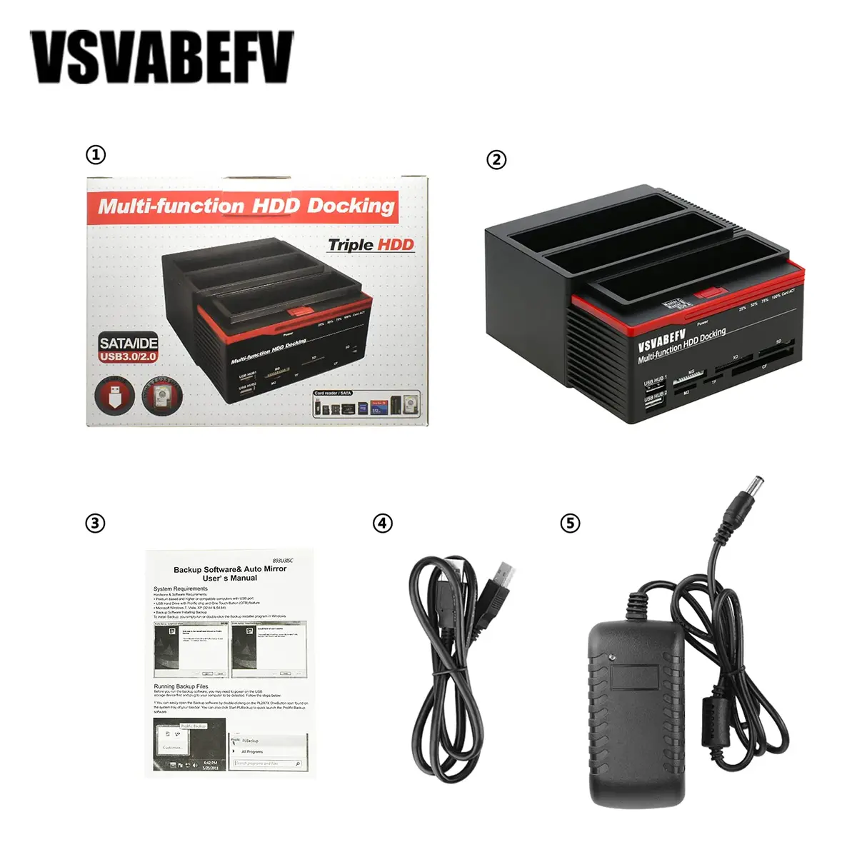 VSVABEFV IDE Hard Drive Docking Station 2.5 & 3.5 Inch USB 3.0 | High-Speed Data Transfer & Multi-Card Reader - view 7