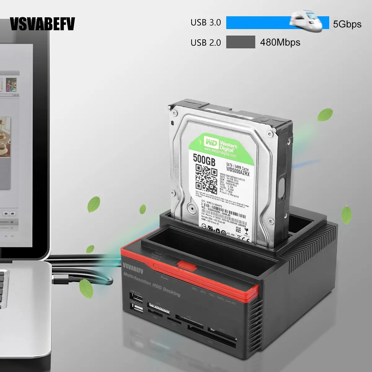 VSVABEFV IDE Hard Drive Docking Station 2.5 & 3.5 Inch USB 3.0 | High-Speed Data Transfer & Multi-Card Reader - view 4